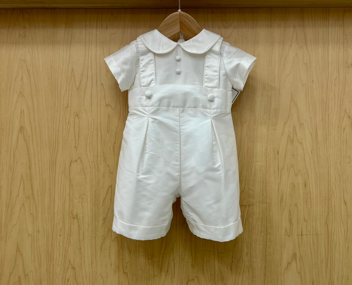 Diamond white silk baptism shorts outfit