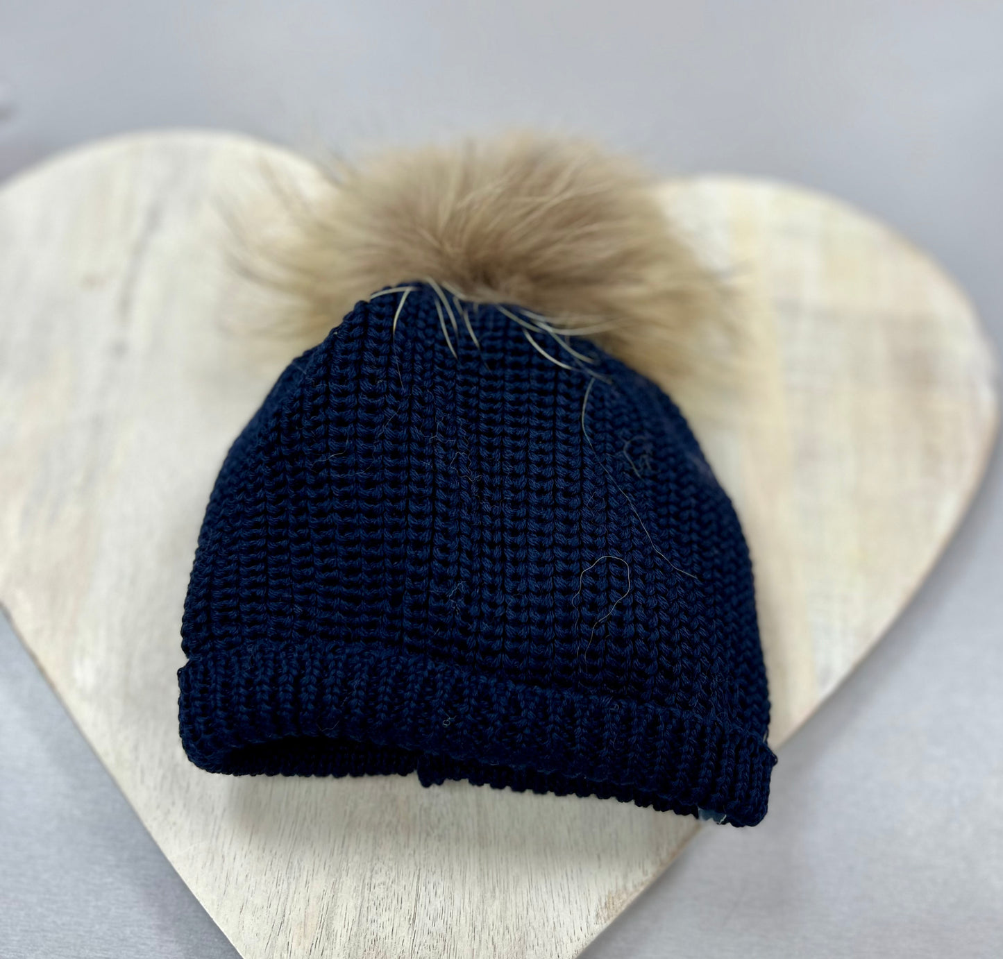 Bimbalo Navy knit Hat with fur pompom A4-10N made in Italy