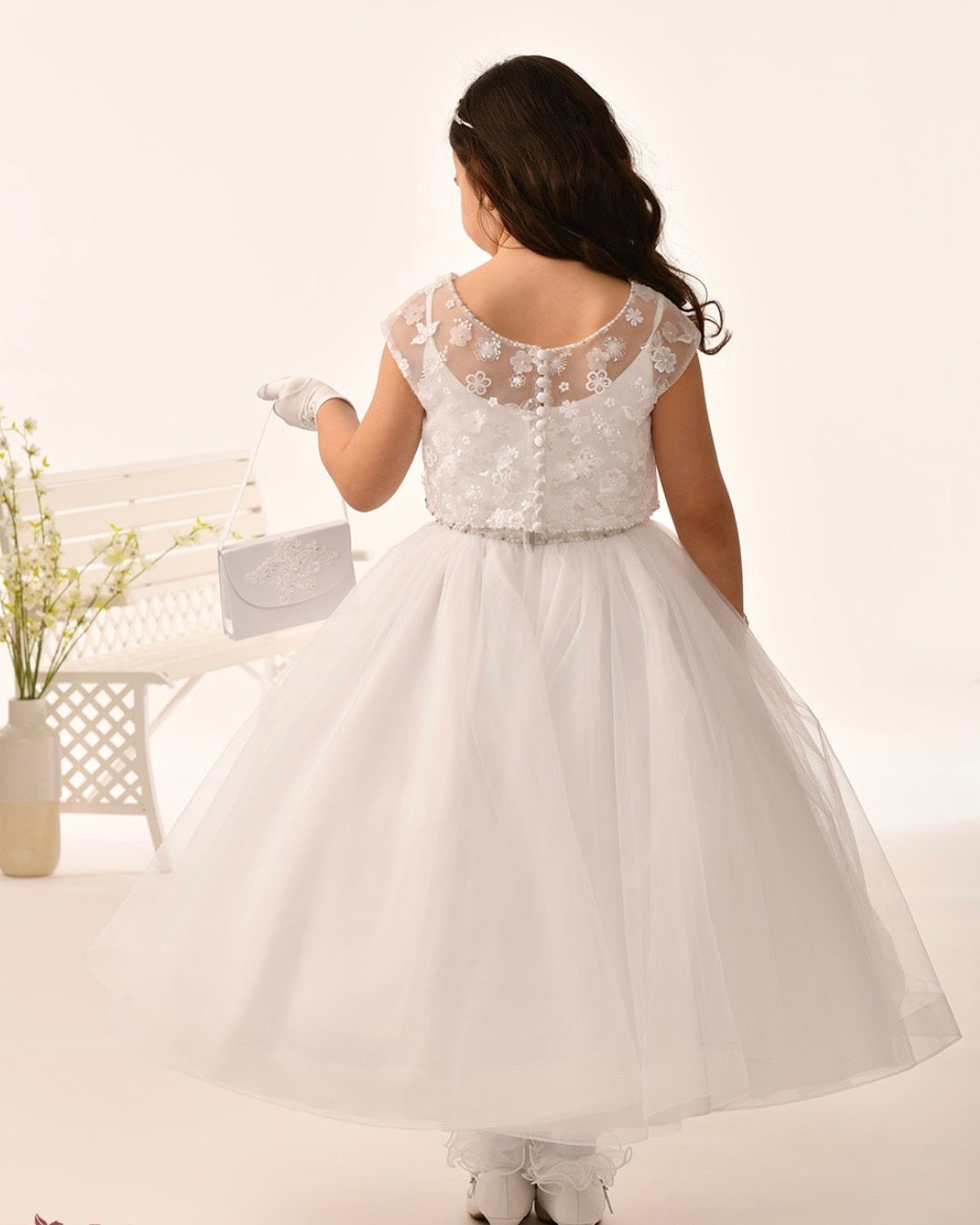 Communion Dress with 3D flower lace bolero