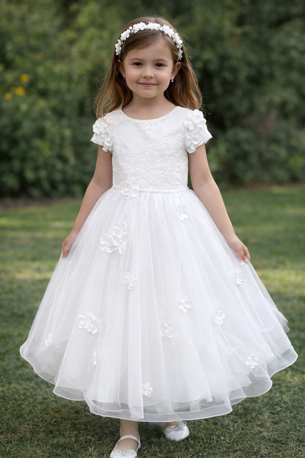 white organza communion dress Floral Appliqué 7 bow back Summer19 Bridesmaid Dresses Wedding Dress Men's US Size:12