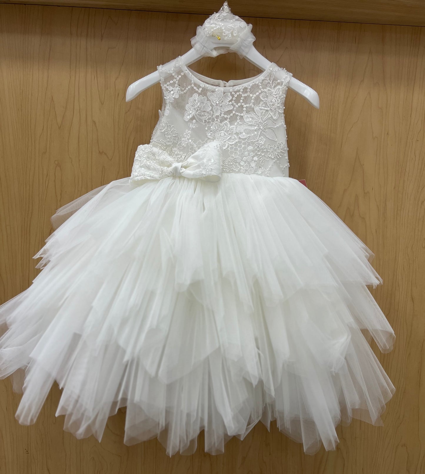 Pearl Bow Party Dress – Sequin Bodice & Diamond White Tulle