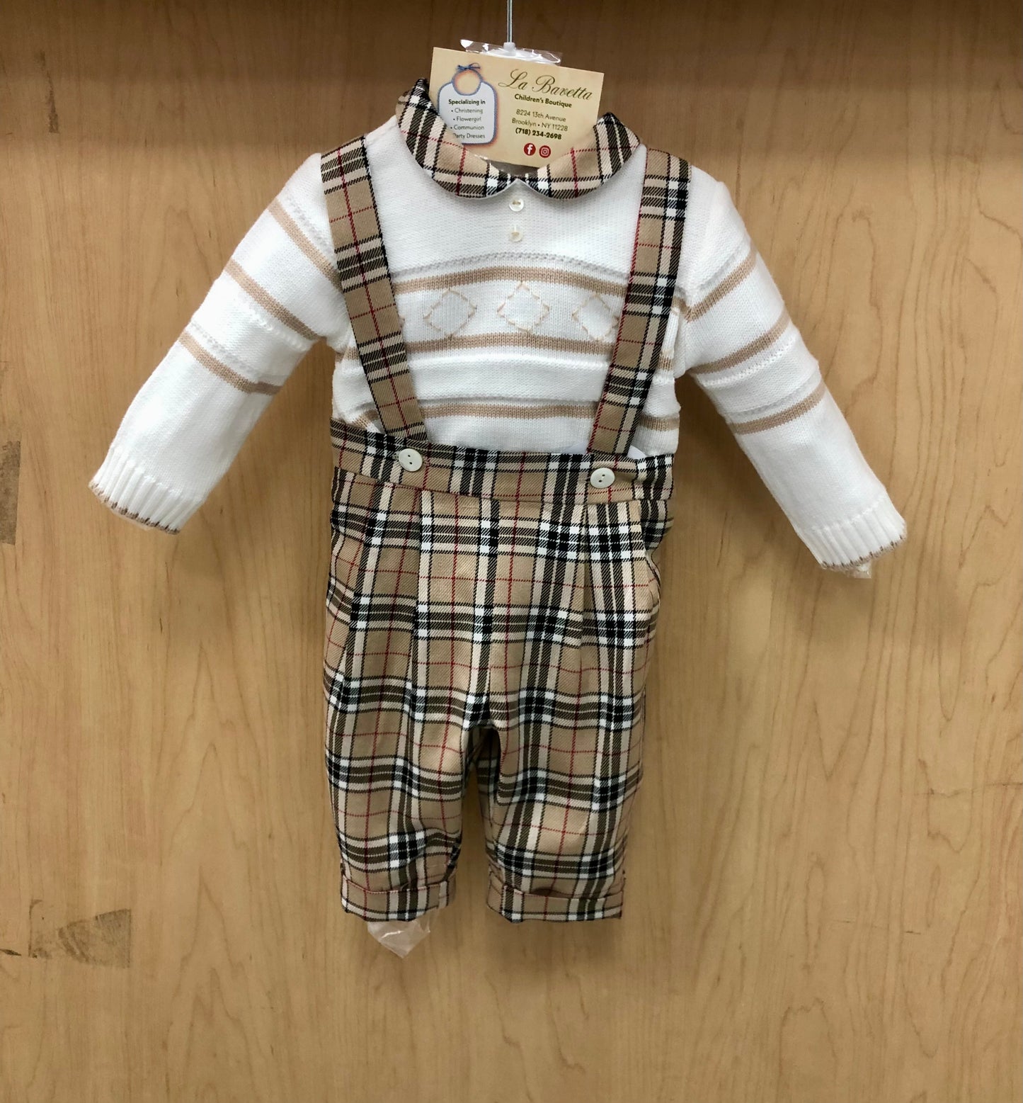 Little Gentleman Plaid Suspender Set – 2-Piece Knit Outfit for Boys