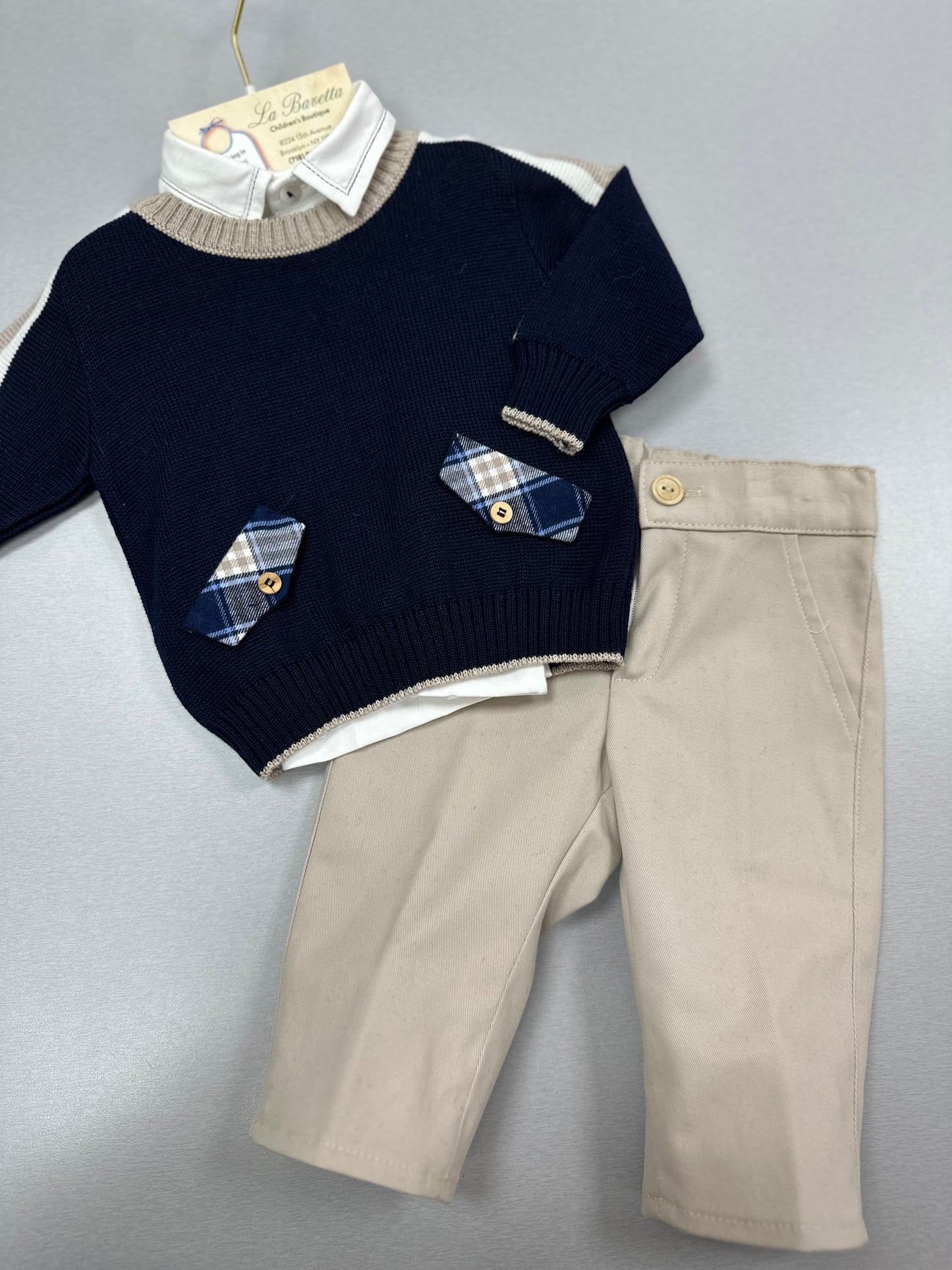 Bimbalo 3pc navy & beige boys pants set made in Italy