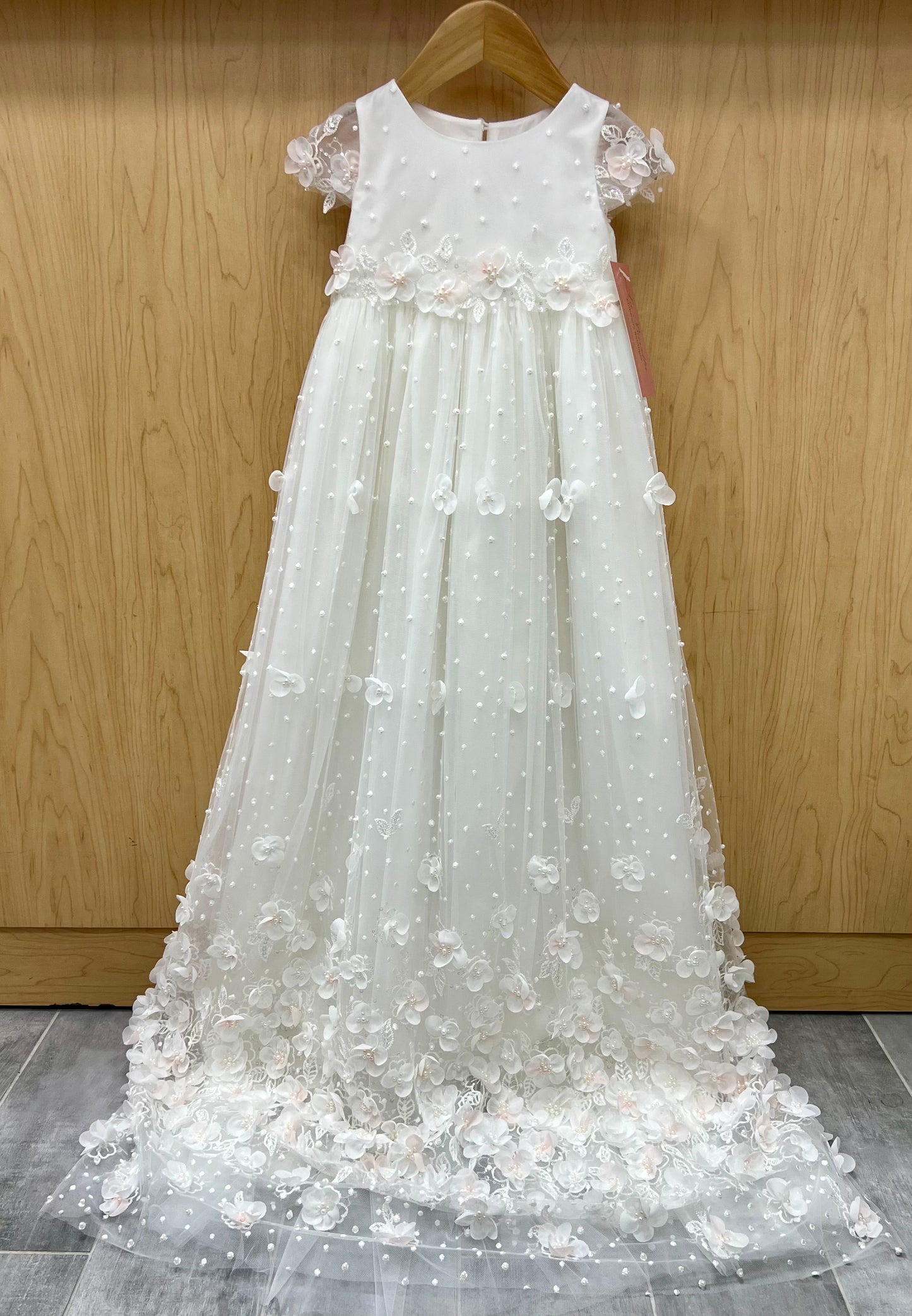 Dolce Bambini cathedral christening/ Baptism gown with 3D flowers