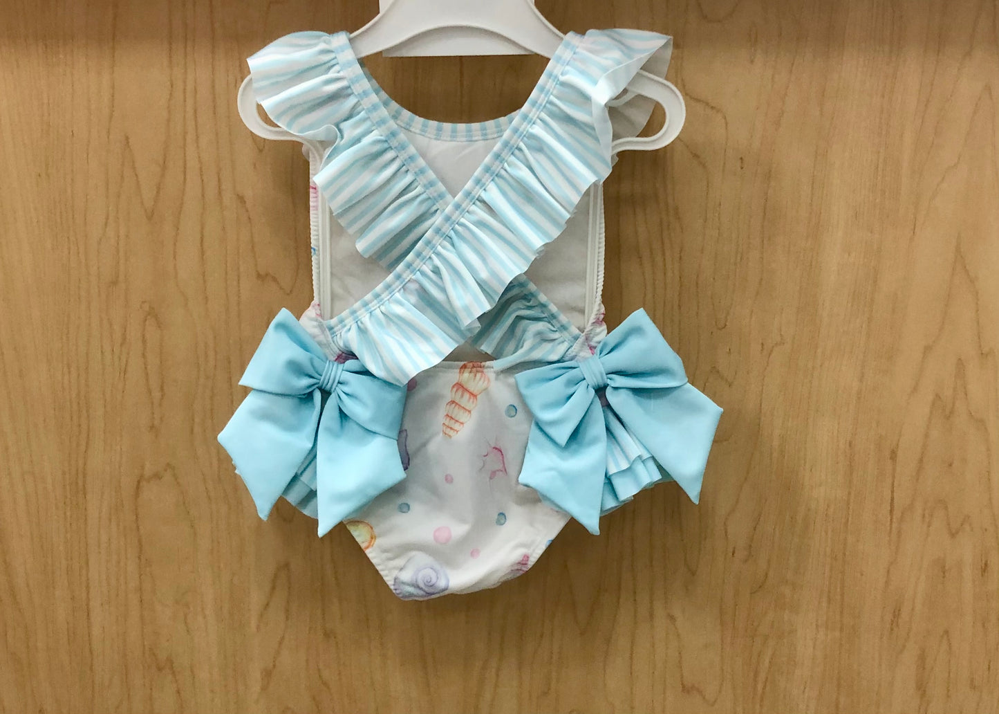 Girls one piece bathing suit with seashells and Bows made in Europe