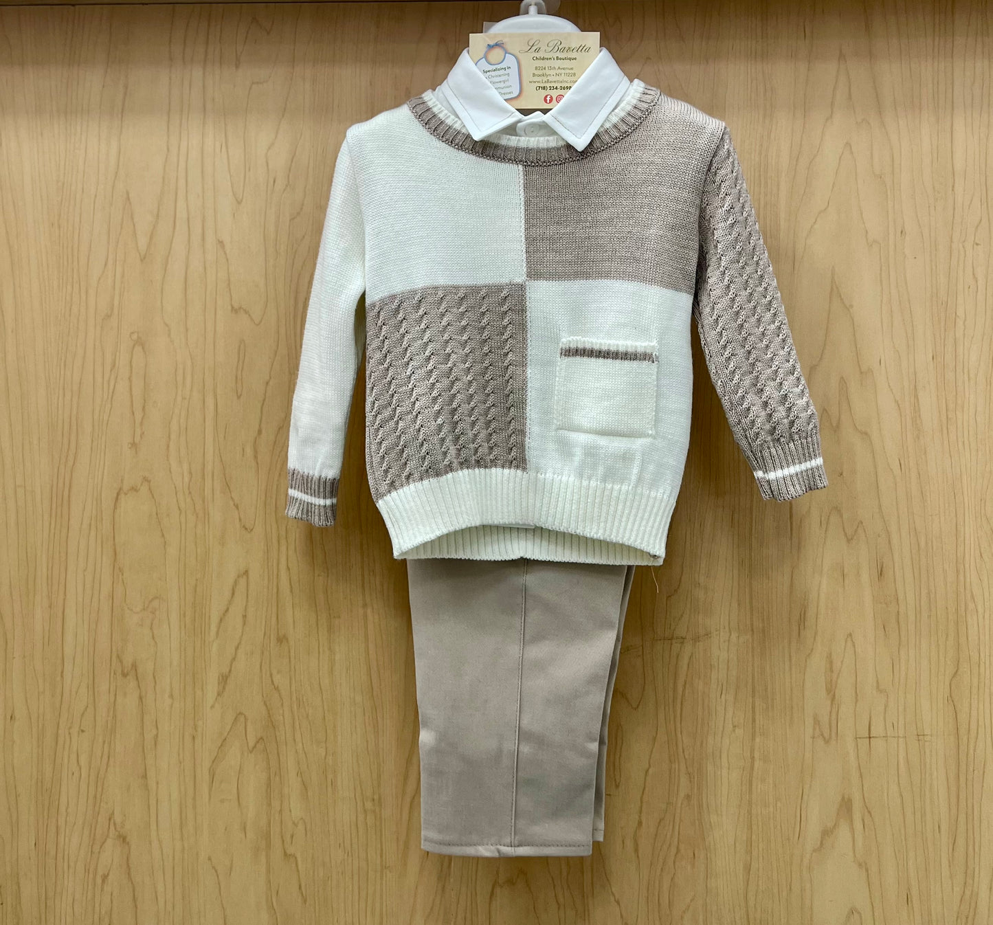Boys Ivory & Tan 3pc set Made In Italy