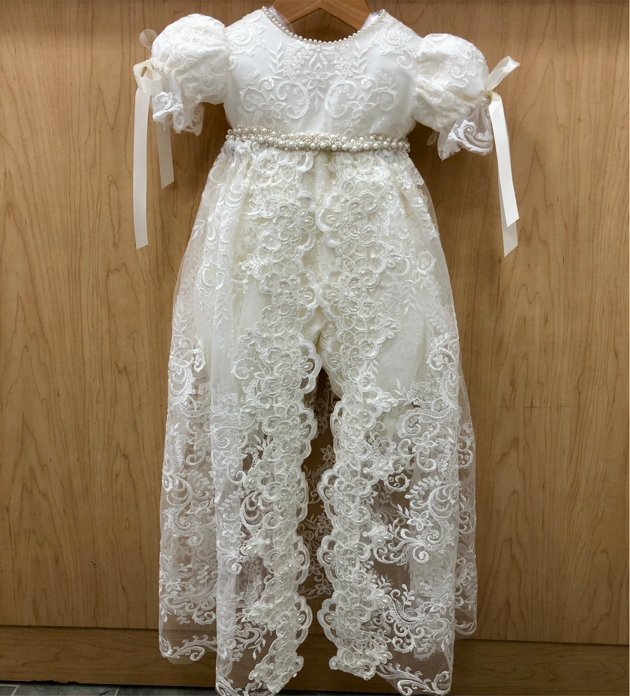 Rosie christening jumper with detachable lace skirt