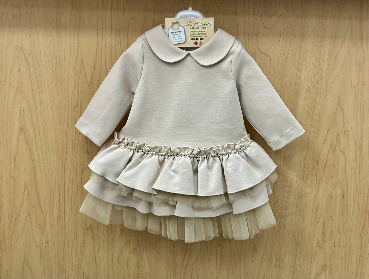 Girls' Ivory Peter Pan Collar Tiered Dress | Made in Italy