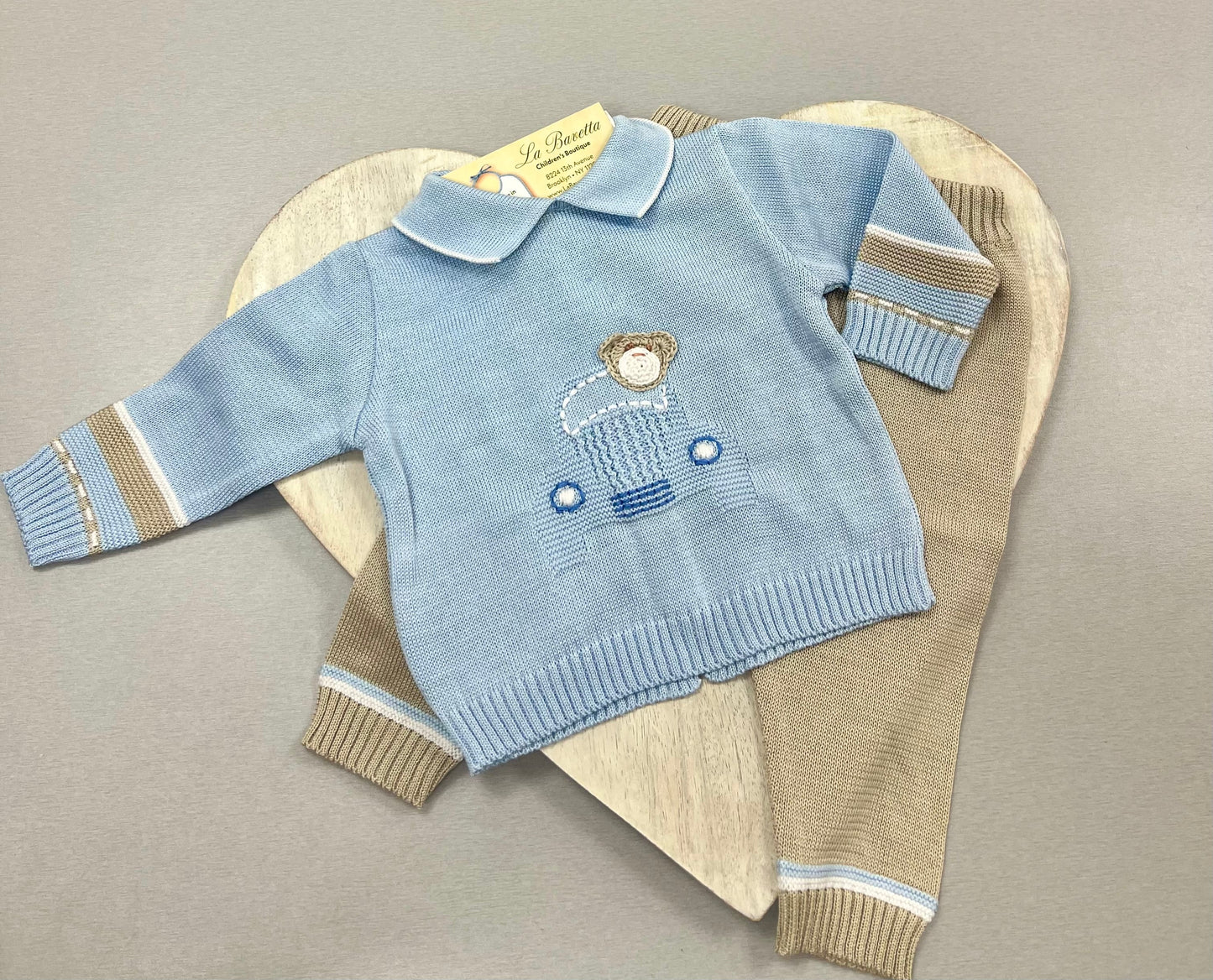 Italian Baby Boys Knit Sweater & Pants Set | Handcrafted Luxury Outfit