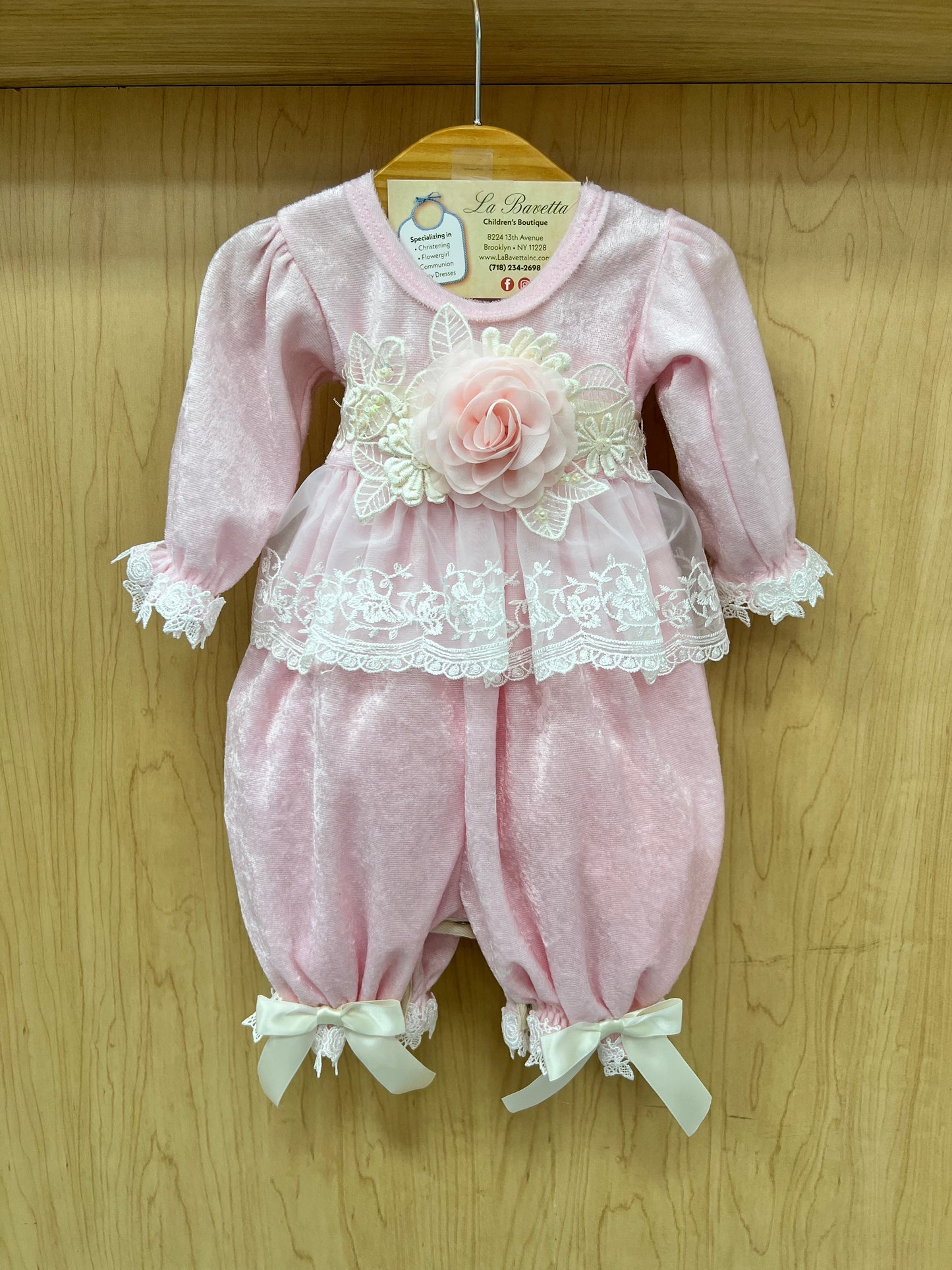 Angel girls pink & lace velour romper Katie Rose