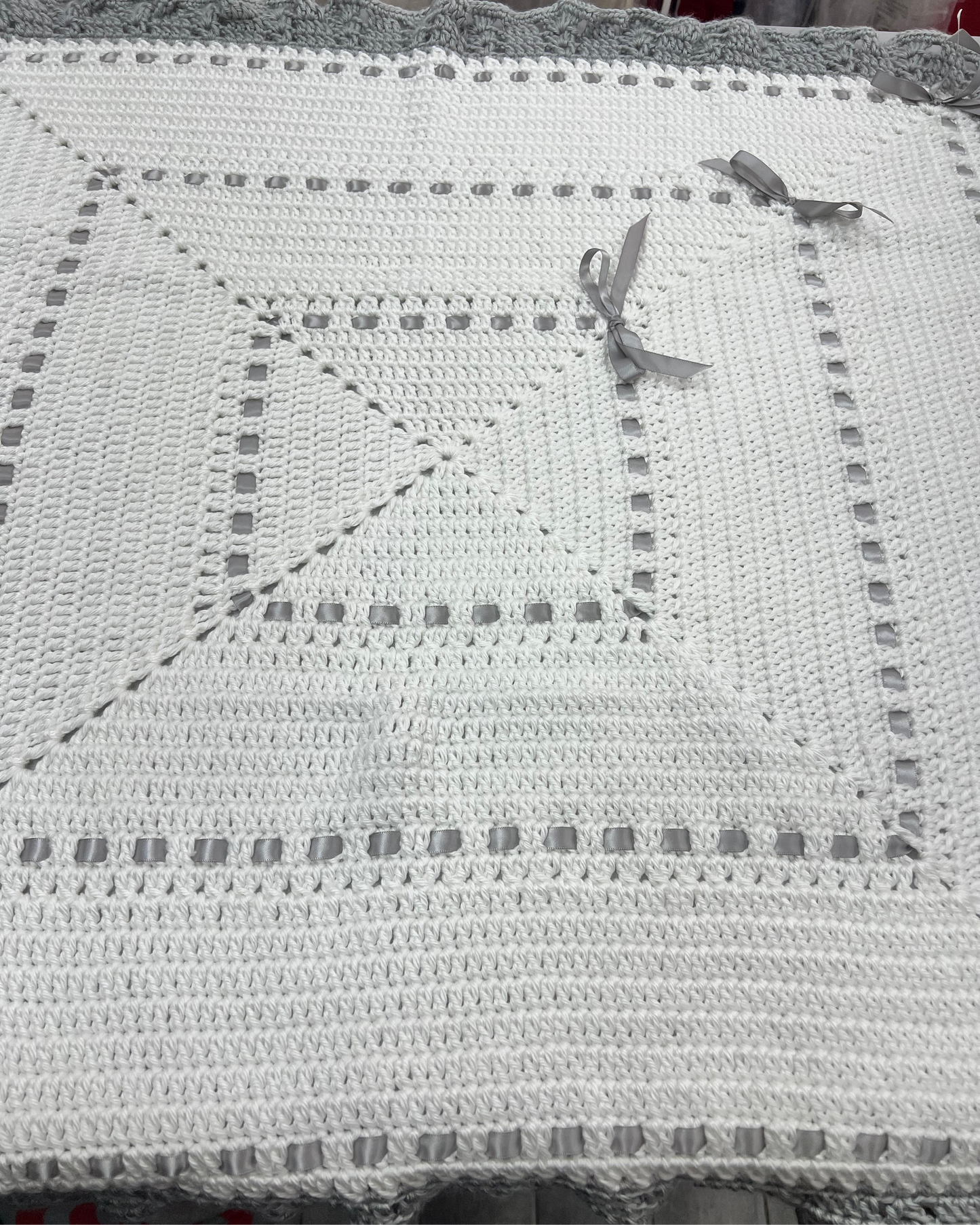 Hand made crochet blanket grey & white