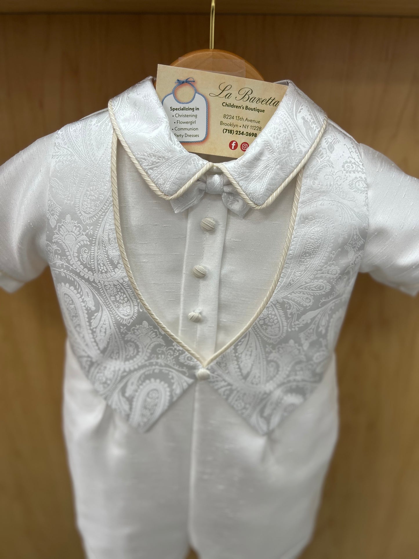 Piccolo Bacio paisley vest shorts Baptism suit