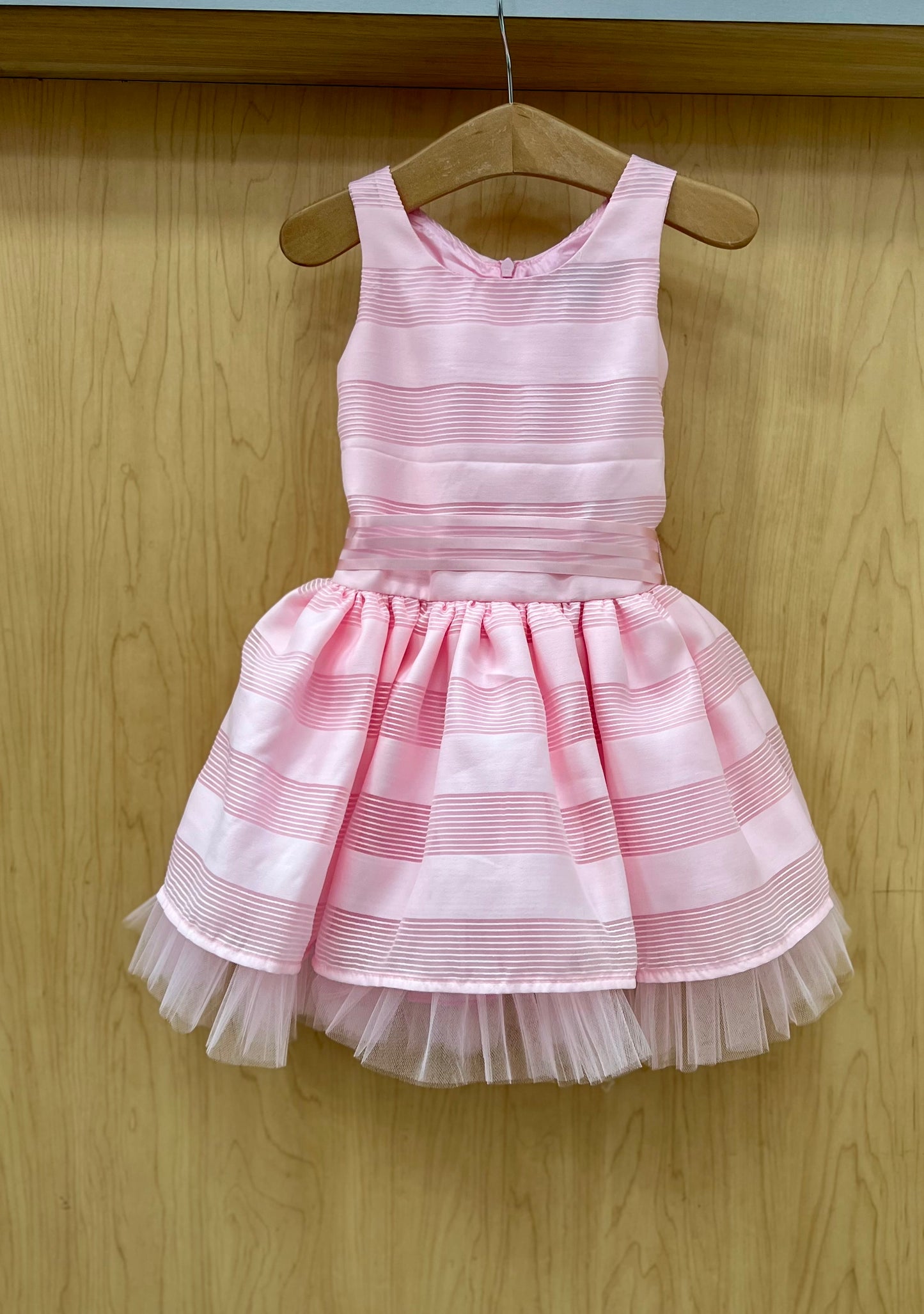 Pink Striped sleeveless Dress with tulle& organza bottom