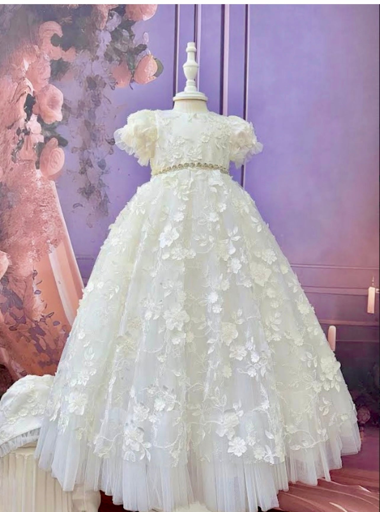 3D lace long Christening dress by Princes Daliana