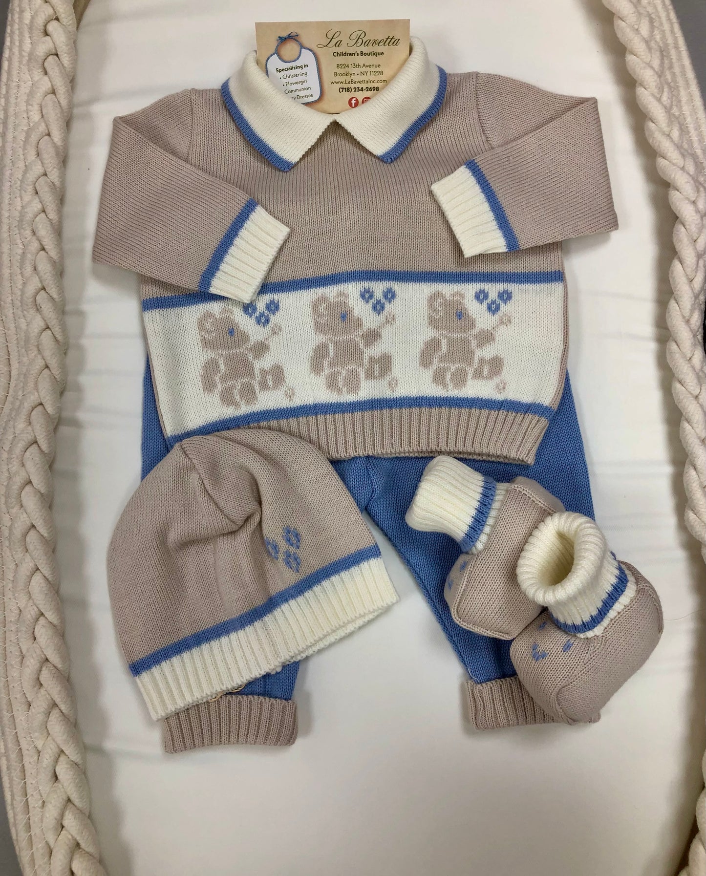 Take me home Bkue and Tan baby boy set with Bears Made in Italy