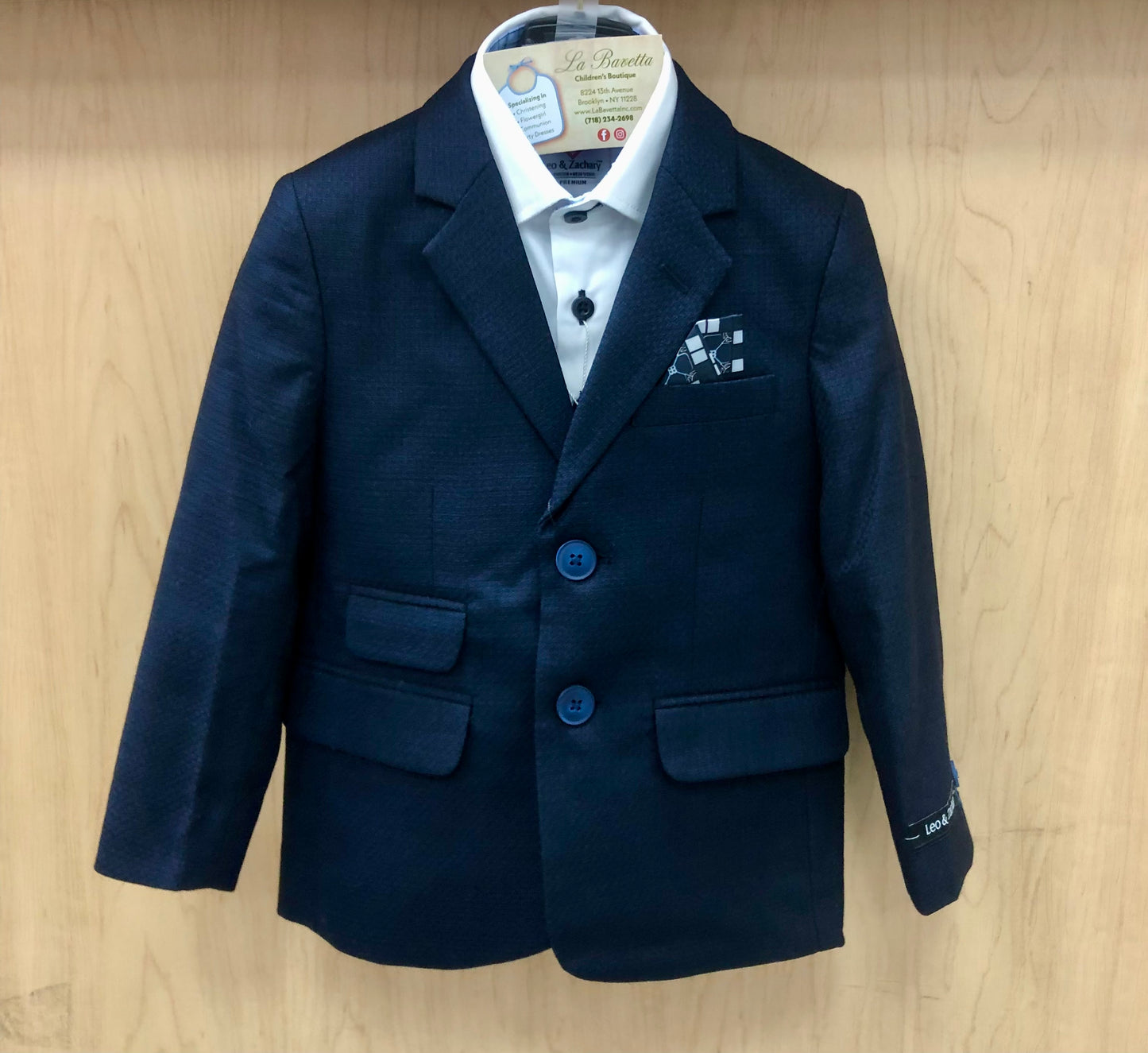 Navy Honey Comb Weave Boys Suit