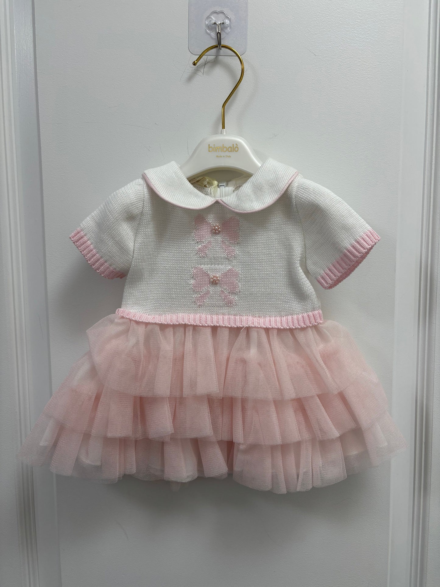 Pink Knit & Tulle Baby Dress Made In Italy