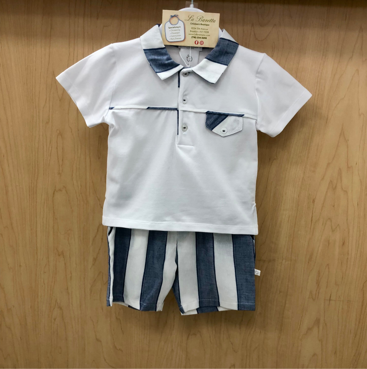Navy and white Boys shorts set