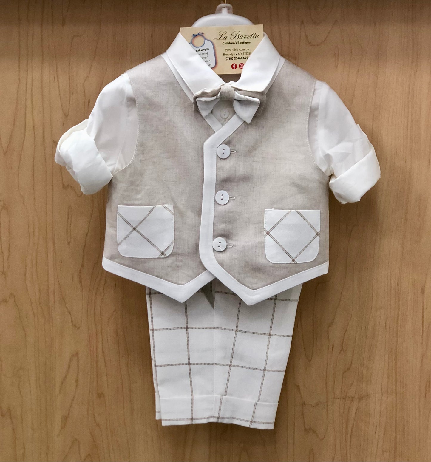Bimbalo Boys 4 Piece Tan & white shorts and vest outfit Made In Italy
