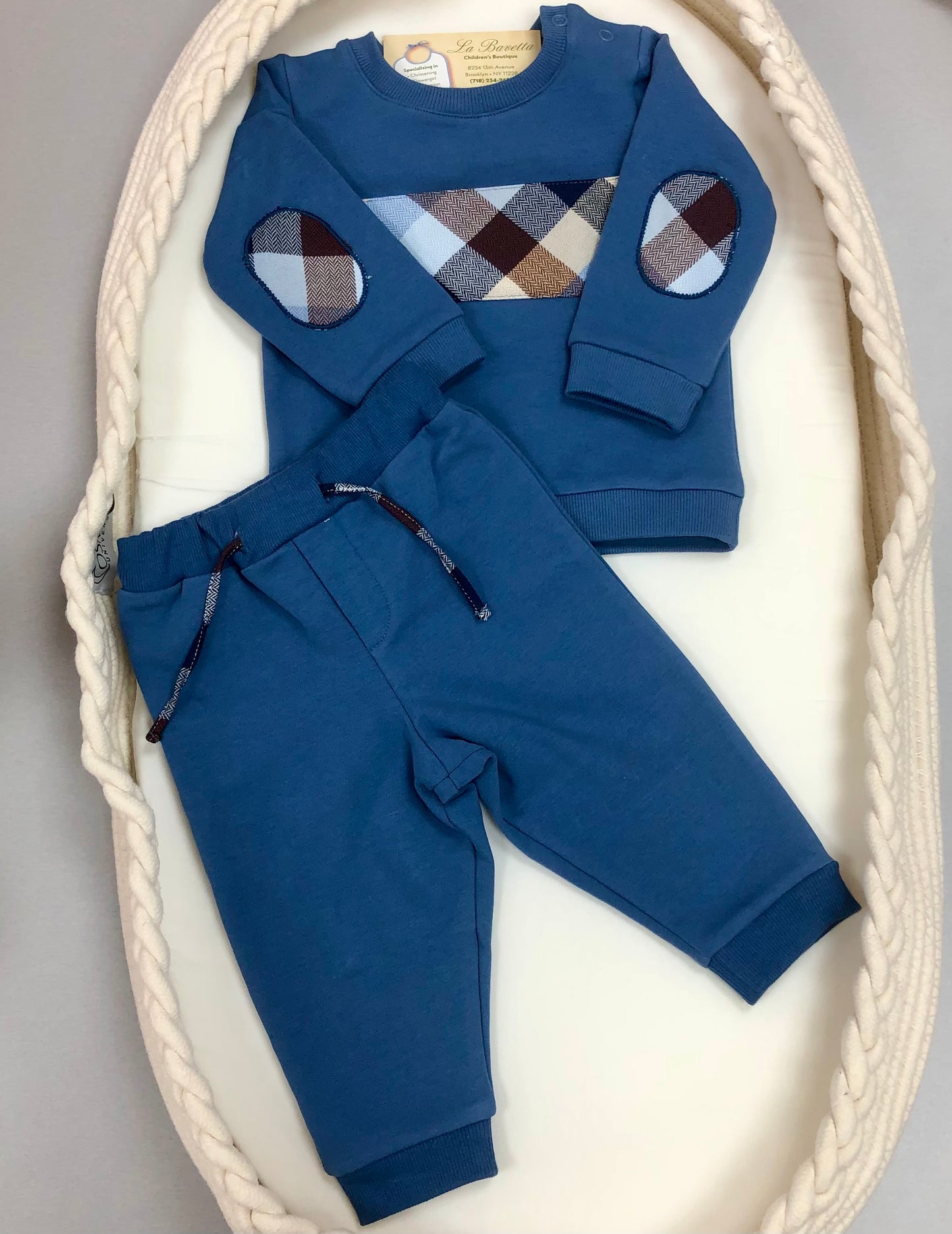 2pc Deep Blue & Plaid Baby Boys set