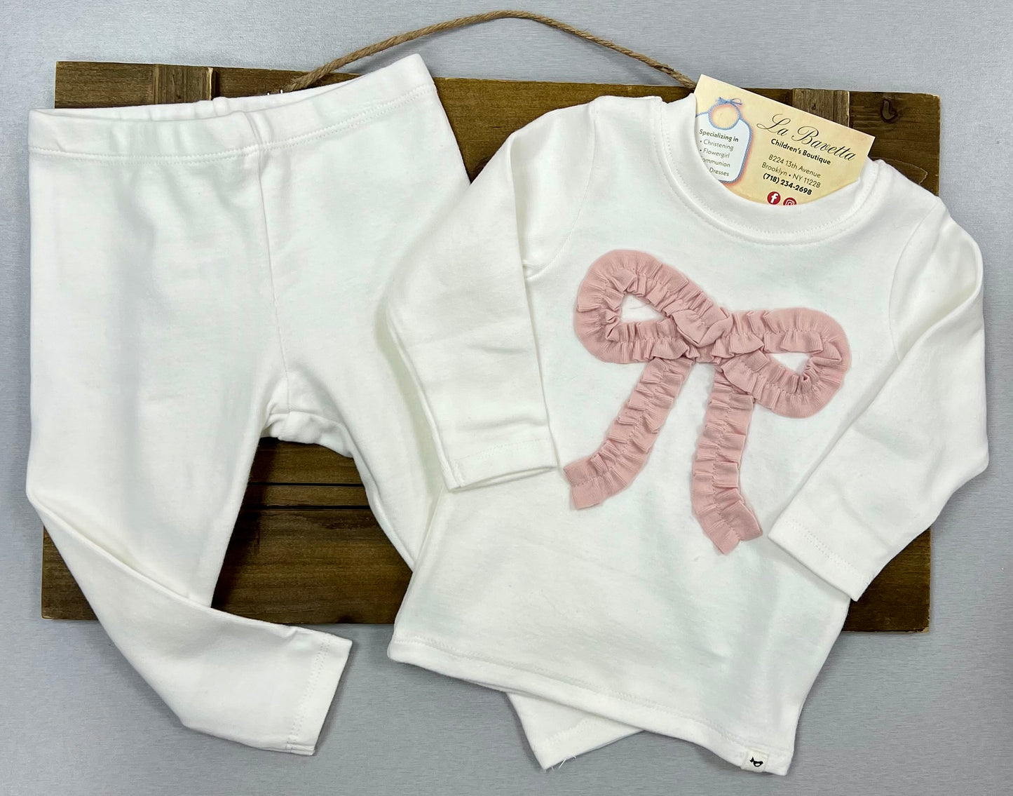 Oh baby! Ruffle cotton Knit Baby Pink Bow 2pc set