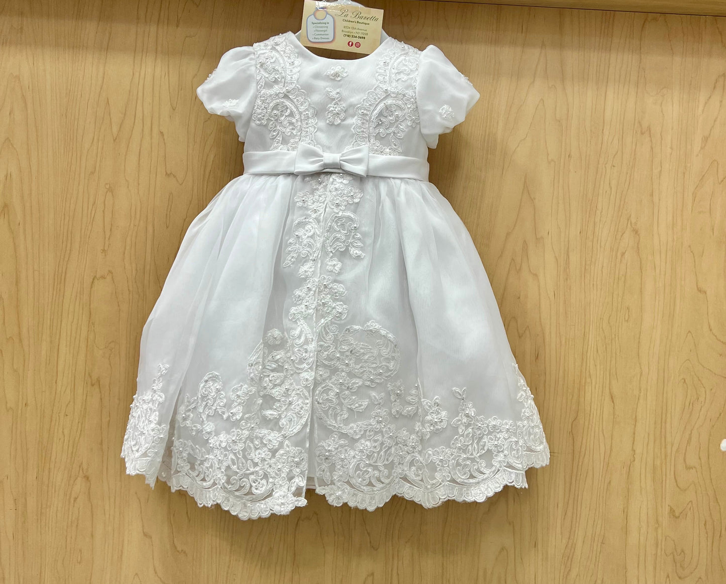 White Organza lace christening Dress
