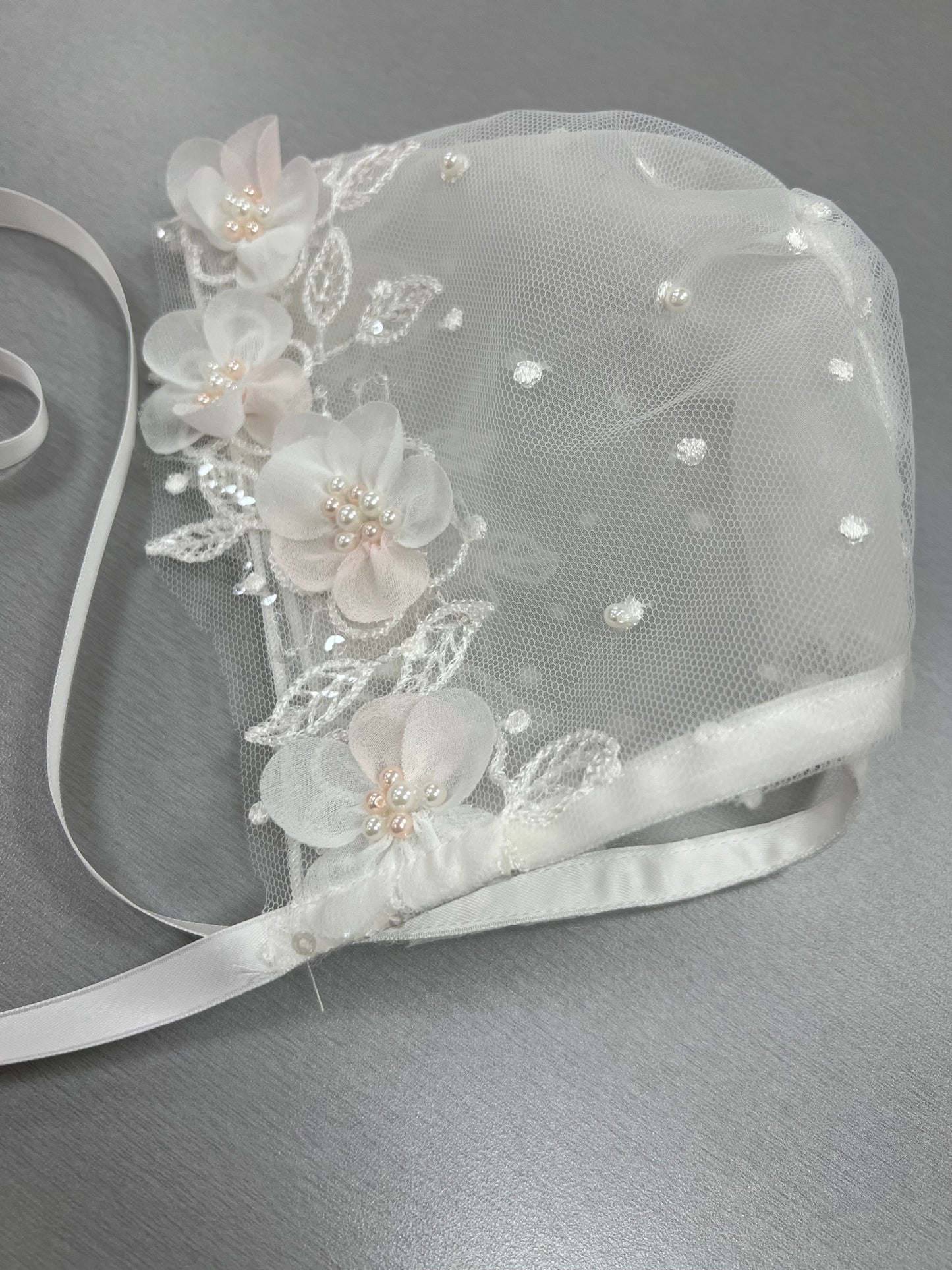 Dolce Bambini cathedral christening/ Baptism gown with 3D flowers