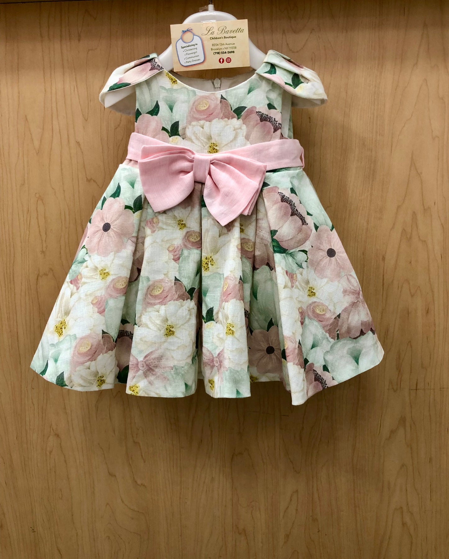 Floral Dress with Pink Bow Belt made in Italy