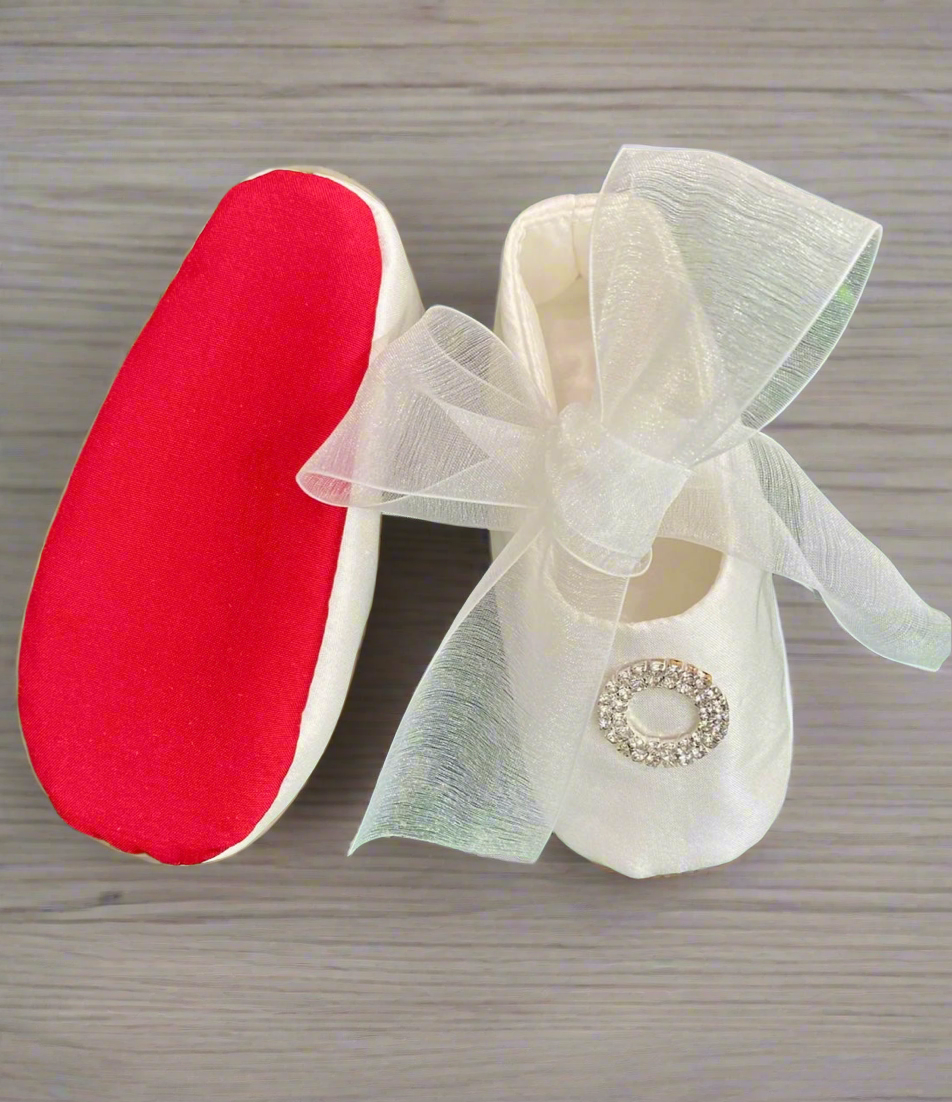 Baptism silk shoes with red bottom soles