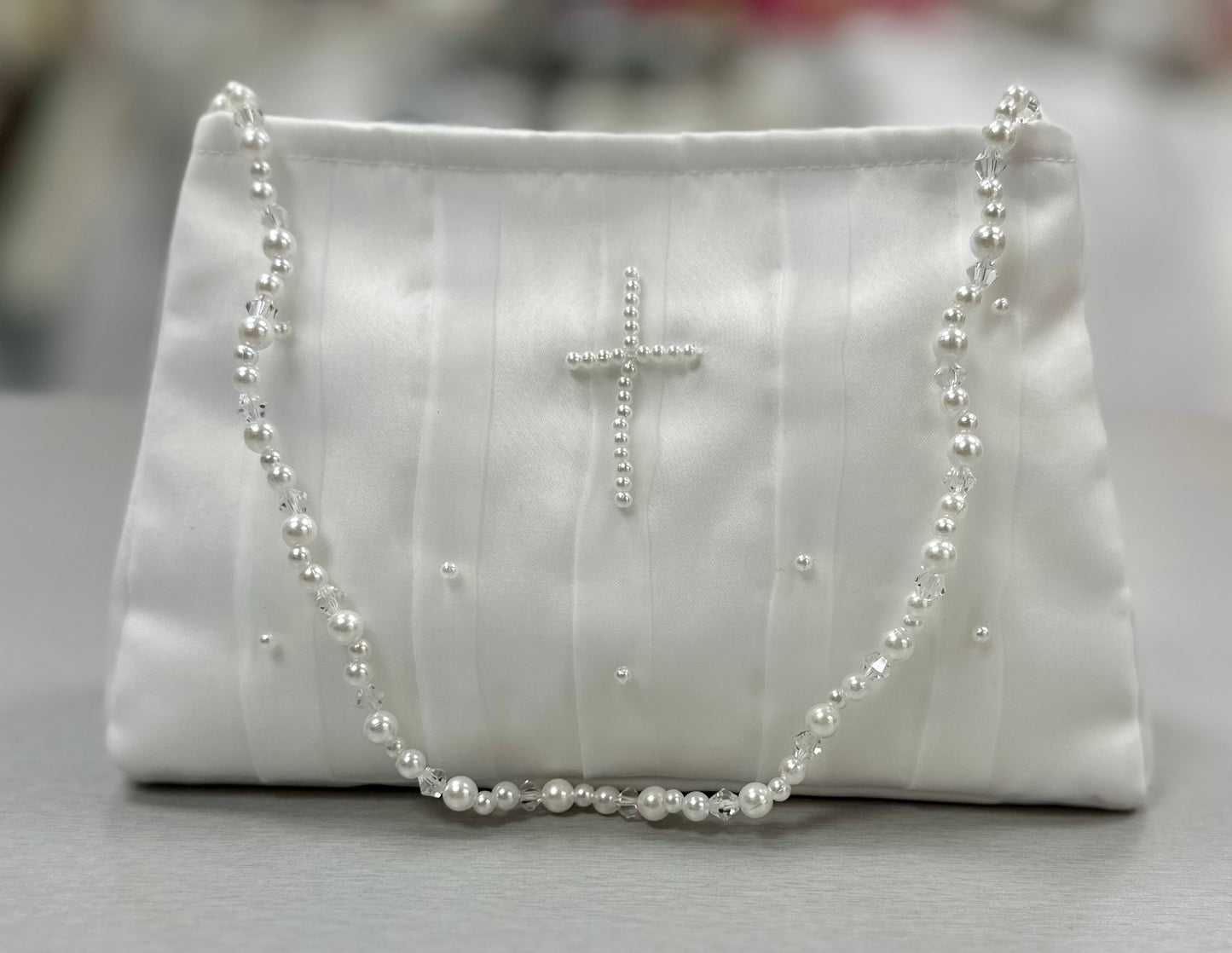 Pearl White Satin Purse | Communion Accessories| Brooklyn Shopping | La Bavetta