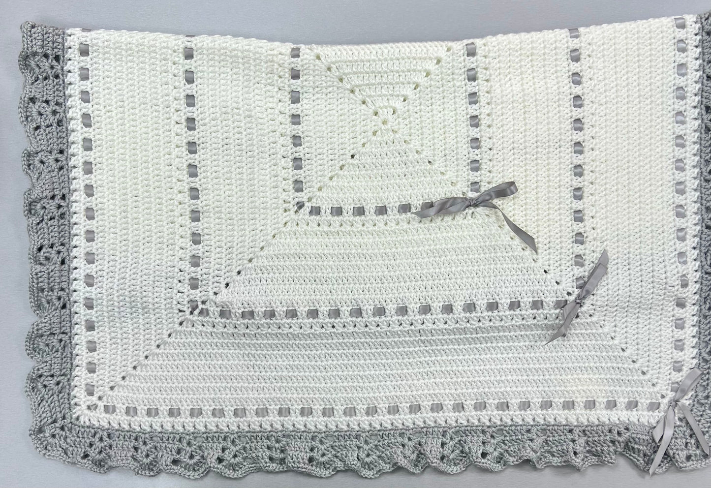 Hand made crochet blanket grey & white