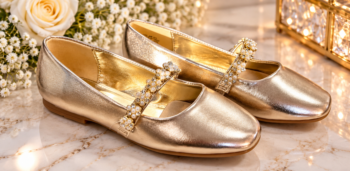Girls’ Gold Pearl-Embellished Mary Jane Dress Shoes Joansie