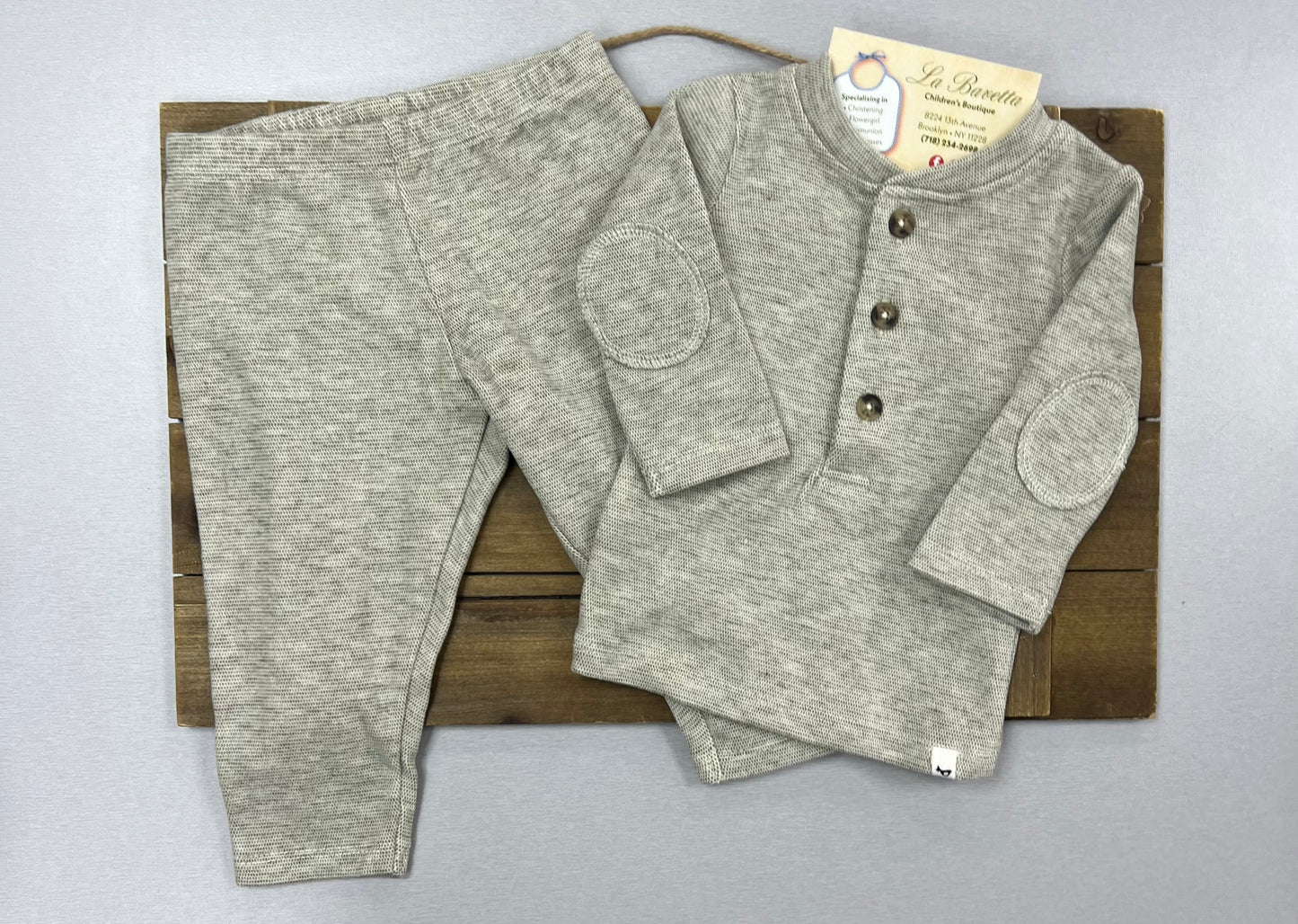 Oh baby! Honeycomb Henley Elbow Patch 2pc set Spruce
