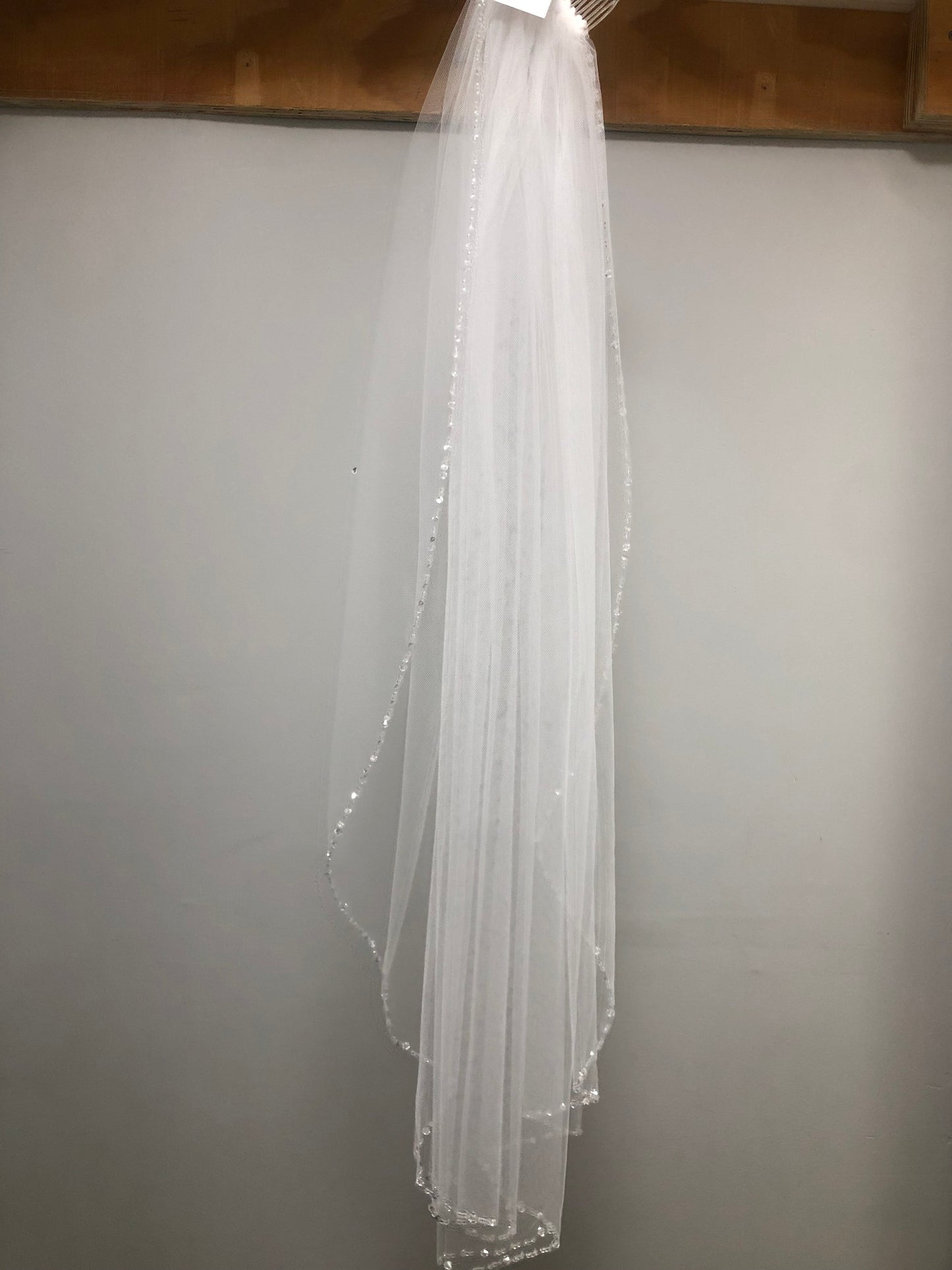White communion veil with crystal edge