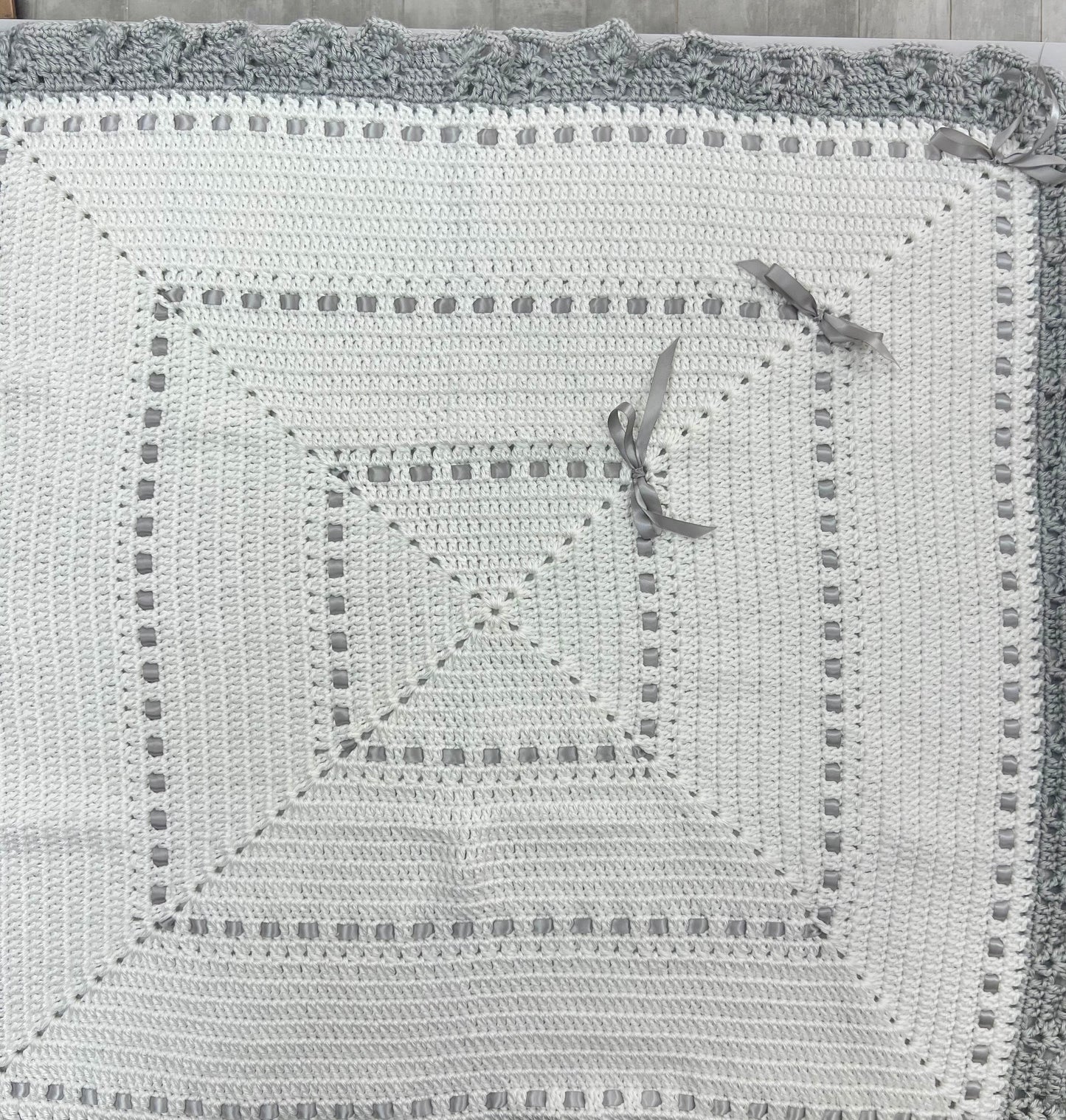Hand made crochet blanket grey & white