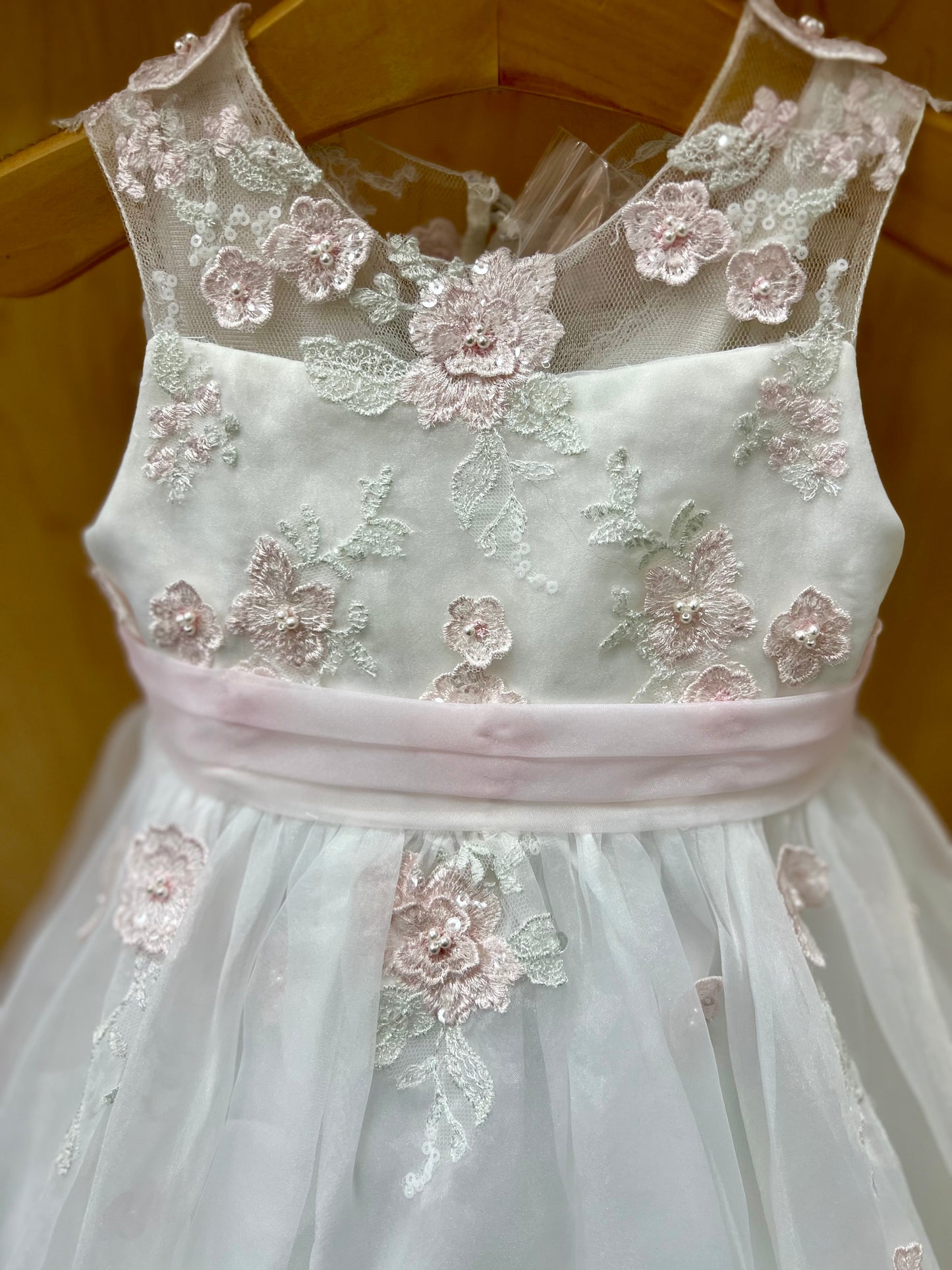 Organza pink & white dress 070154 Sarah Louise