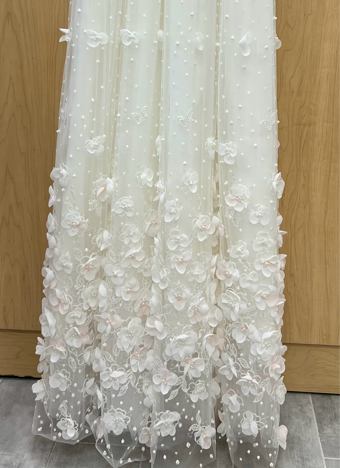 Dolce Bambini cathedral christening/ Baptism gown with 3D flowers