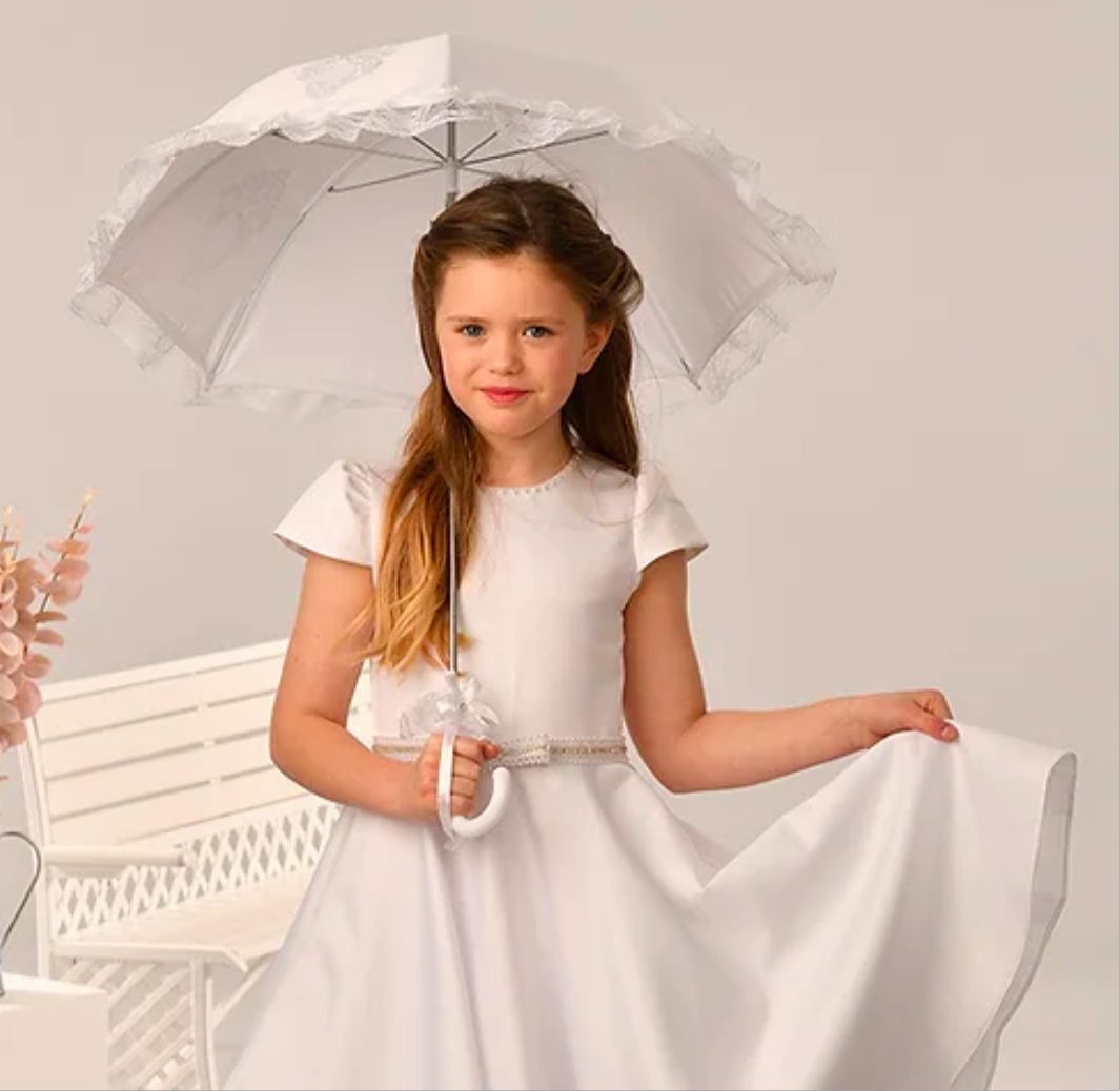 White Satin Umbrella with Lace
