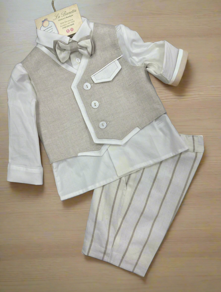 Bimbalo boys 4pc beige linen shorts & vest outfit made in Italy 7232