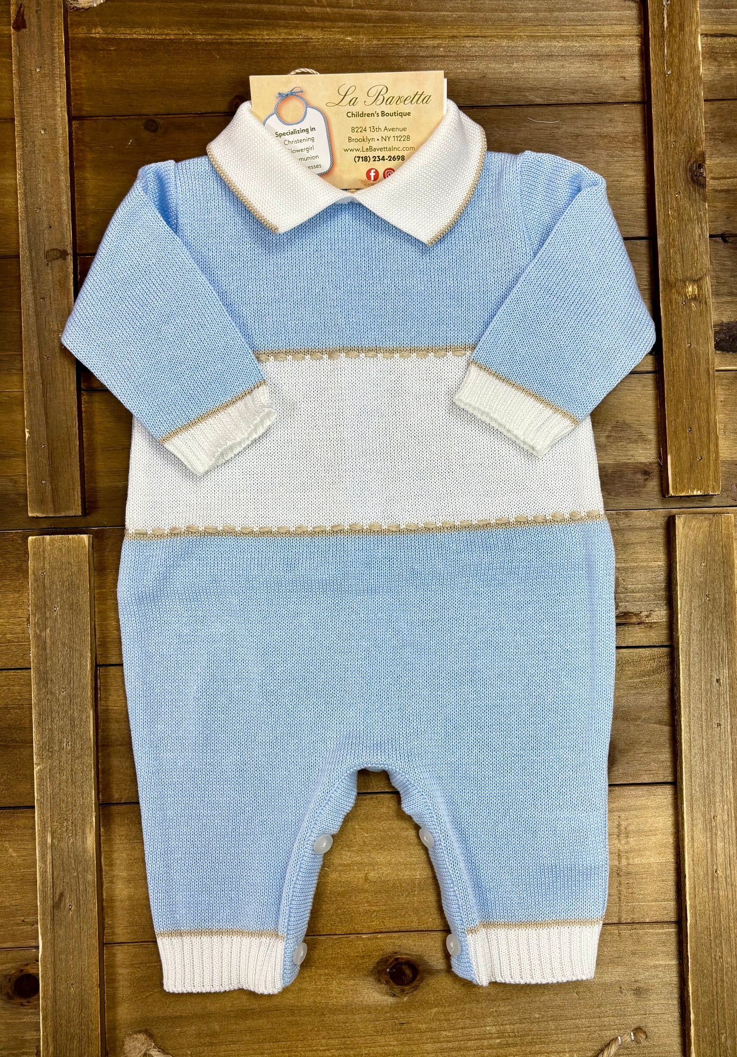 Baby Blue Knit Take-Home Set with Blanket Made In Italy