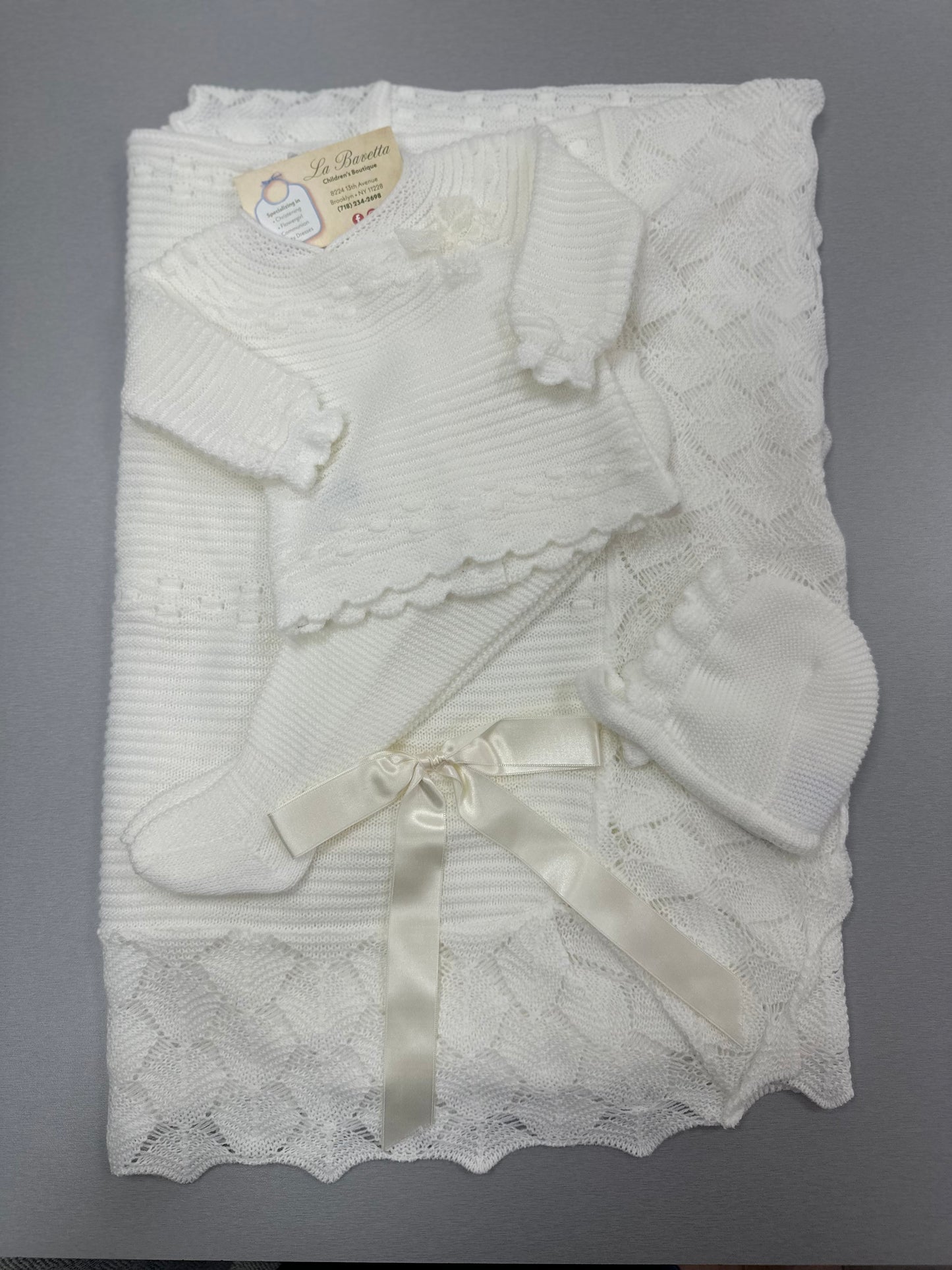 Elegant cream knit girls take me home set J6022