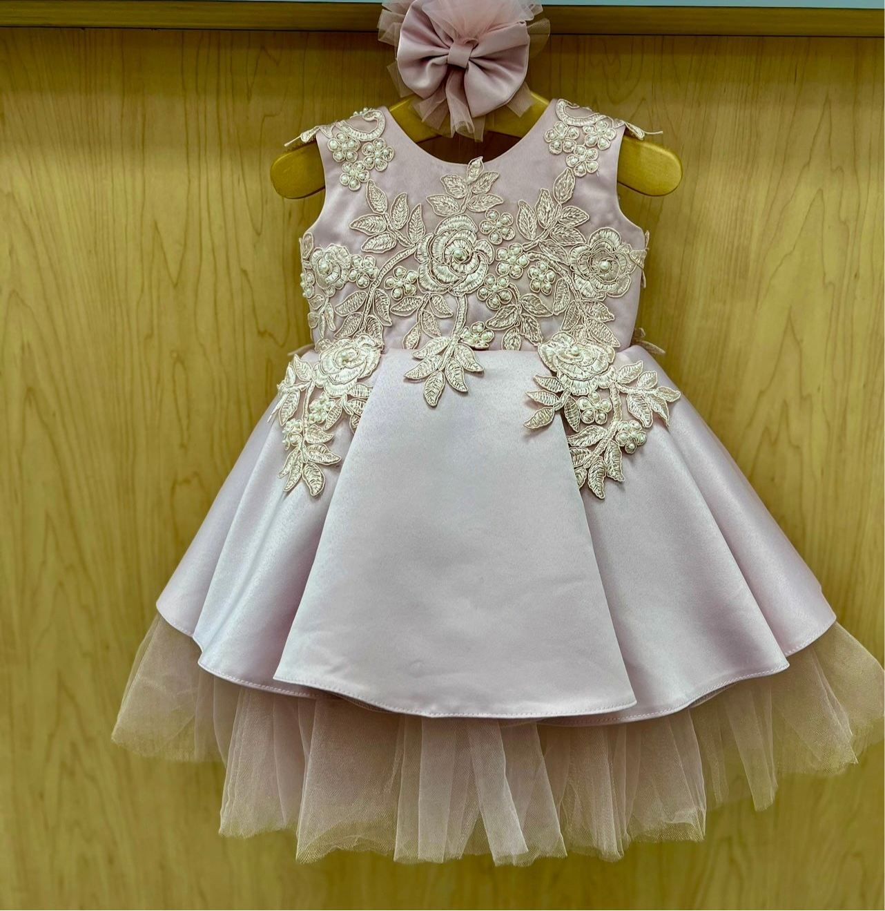 Antique  pink 1st Birthday Dress