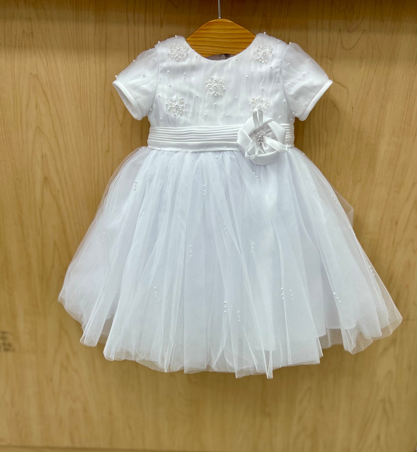 Sarah Louise Short christening Dress with tulle and bow