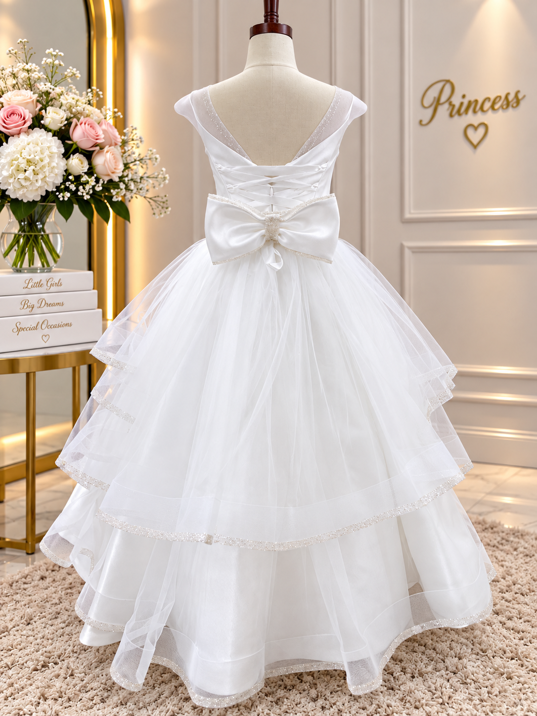 Girls White Tiered Tulle Ball Gown – Made in Italy