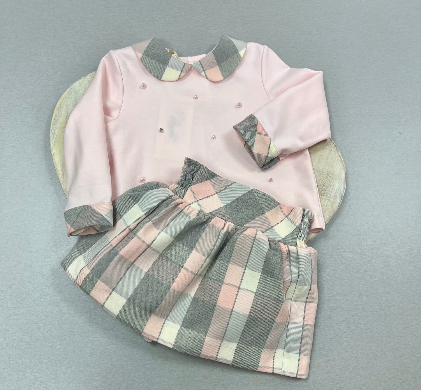 Bimbalo pink & Grey 2pc skirt set