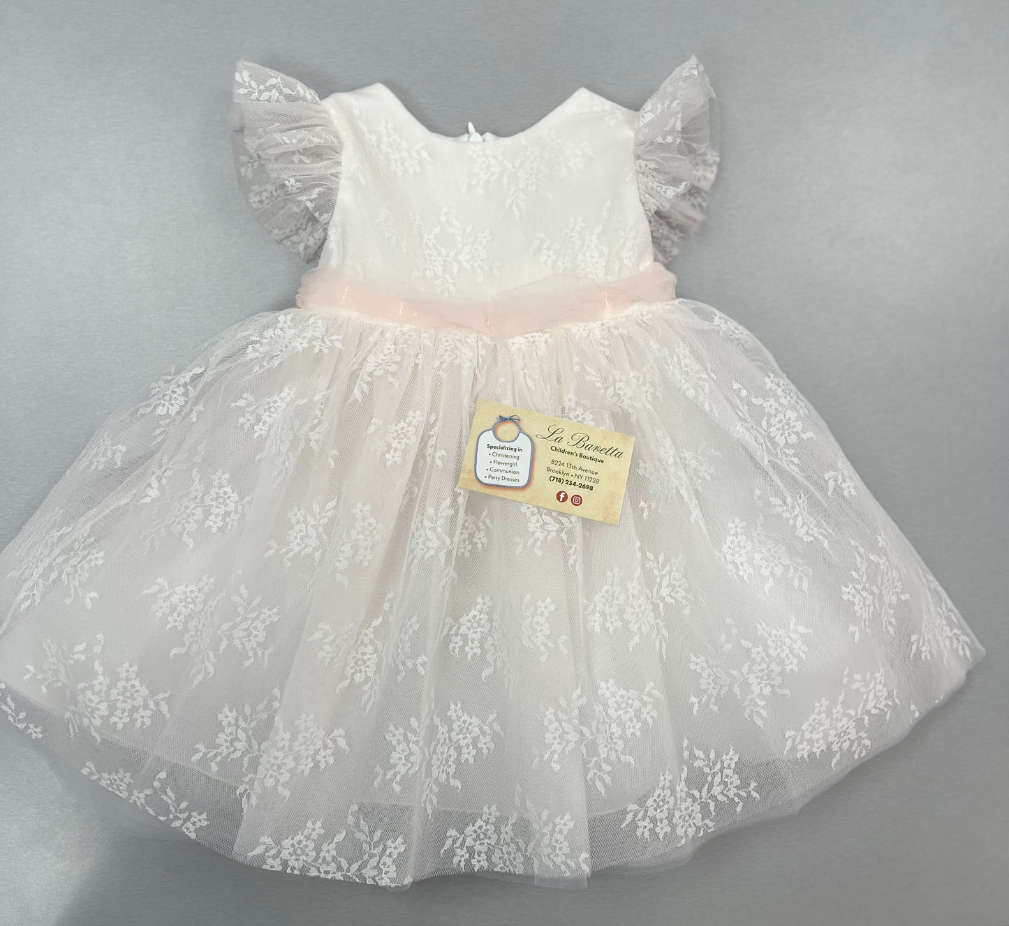 Bimbalo white & pink embroidered lace Dress made in Italy