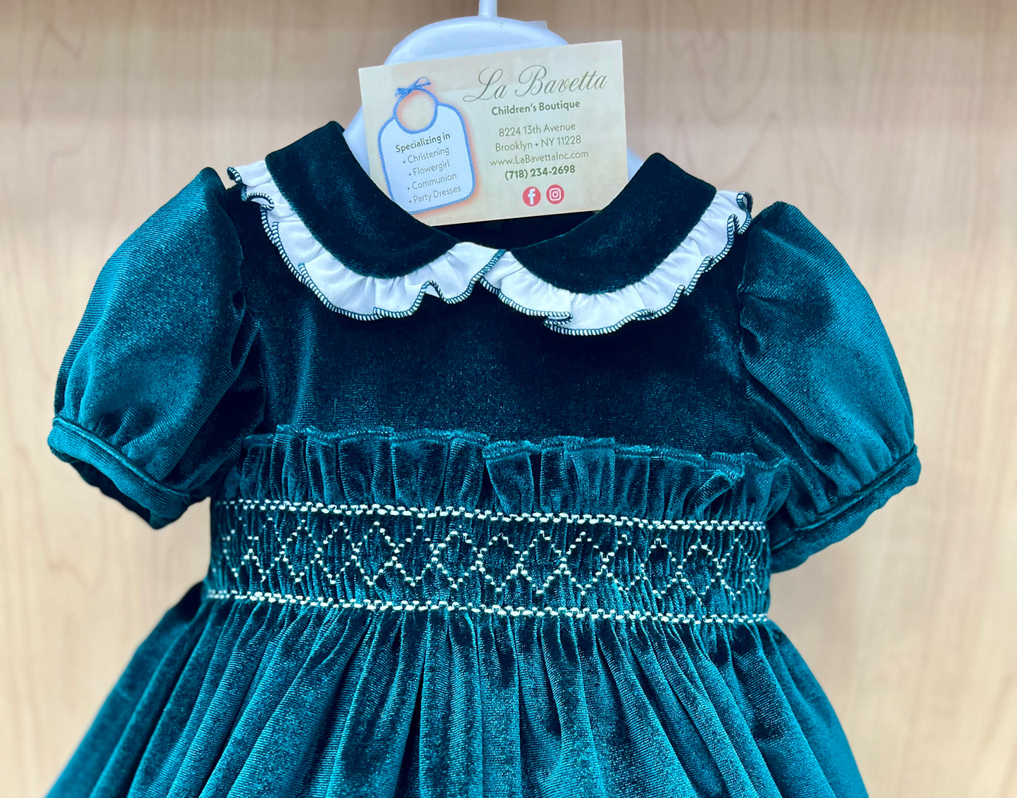 Bimbalo velvet emerald green baby girls dress