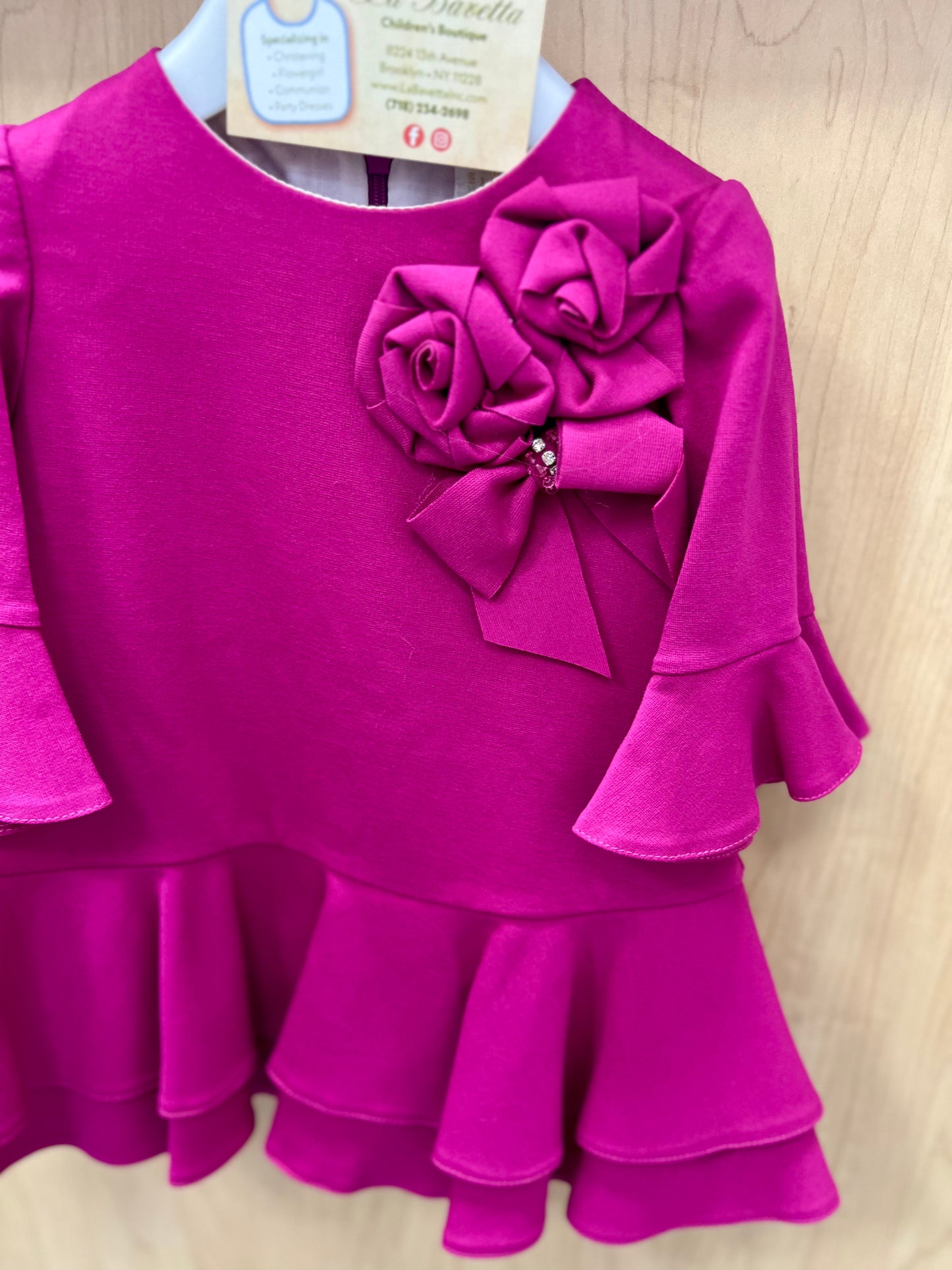 GirlsbFuchsia cotton dress with flair belle Sleeves Made In Italy