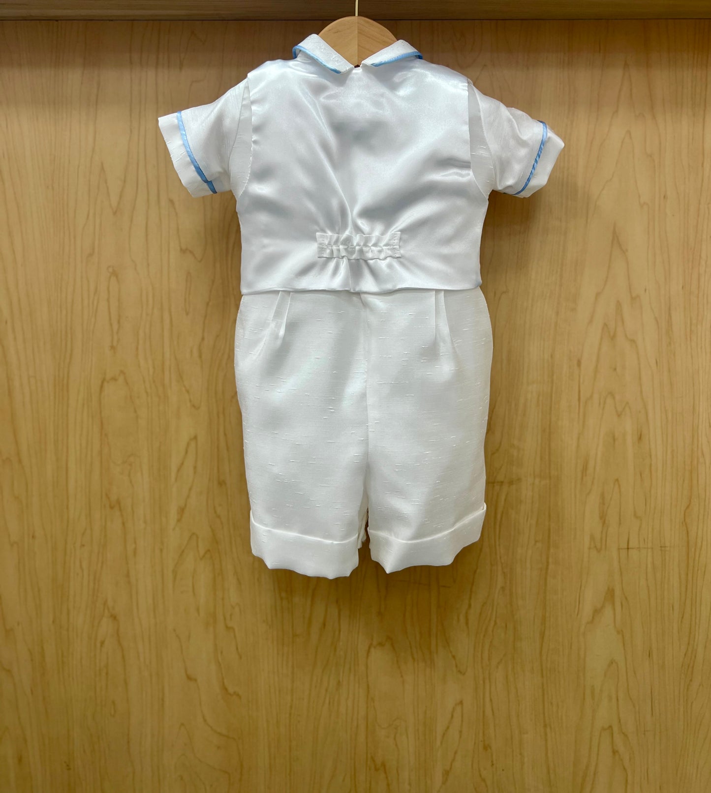 Blue William-White shantung shorts baptism suit