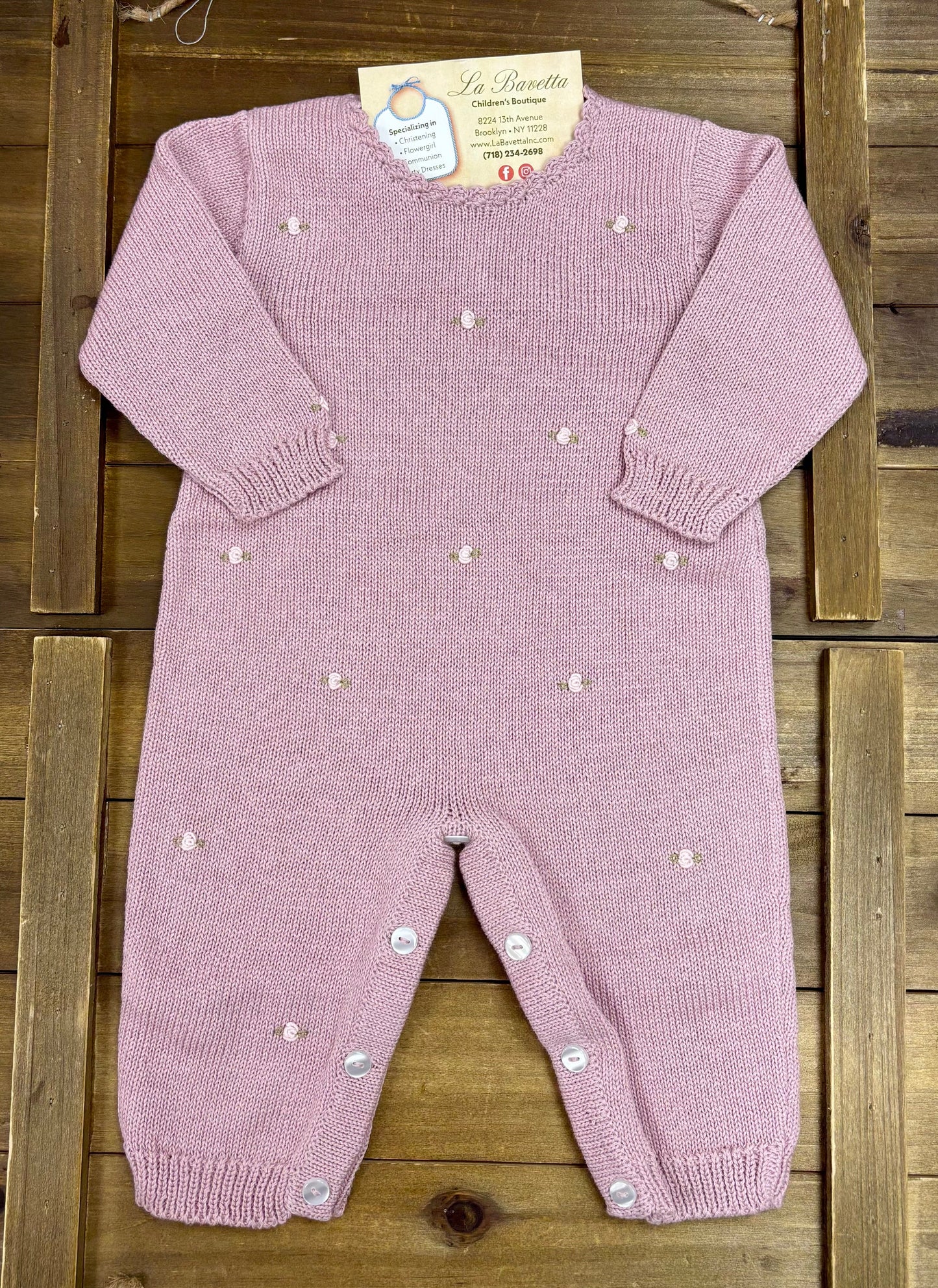 Pink Pearl Knit Romper Set with Bonnet